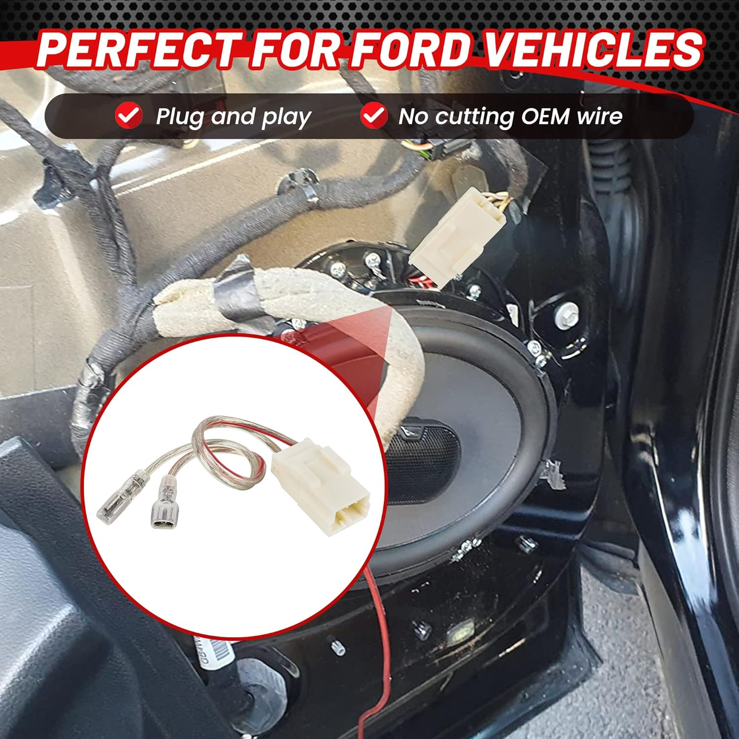 RED Wolf Door Speaker Wiring Harness Adapter 2 PCS Replacement for 2002-2019 Jeep Wrangler JK, Chrysler, Dodge Vehicles Install Aftermarket Front Rear Door Speaker Wire Cable Plug Connector image number 3