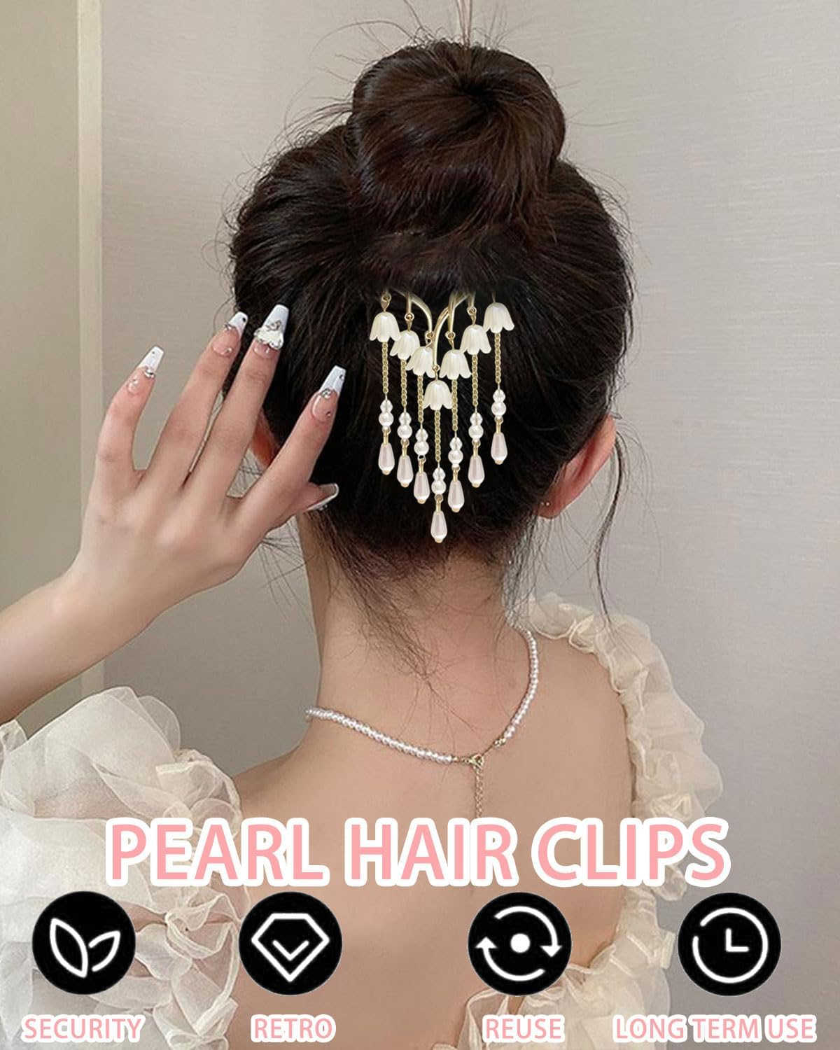 TPZORJX Women'S Hair Accessories, Hair Clip, Tassel Pill Hair Clips, Women'S Fashionable Elegant Hair Clip, Ponytail Buckle, Vintage Flowers, Beads, Hair Clips for Women, Girls, Hair Clip, Lily of The