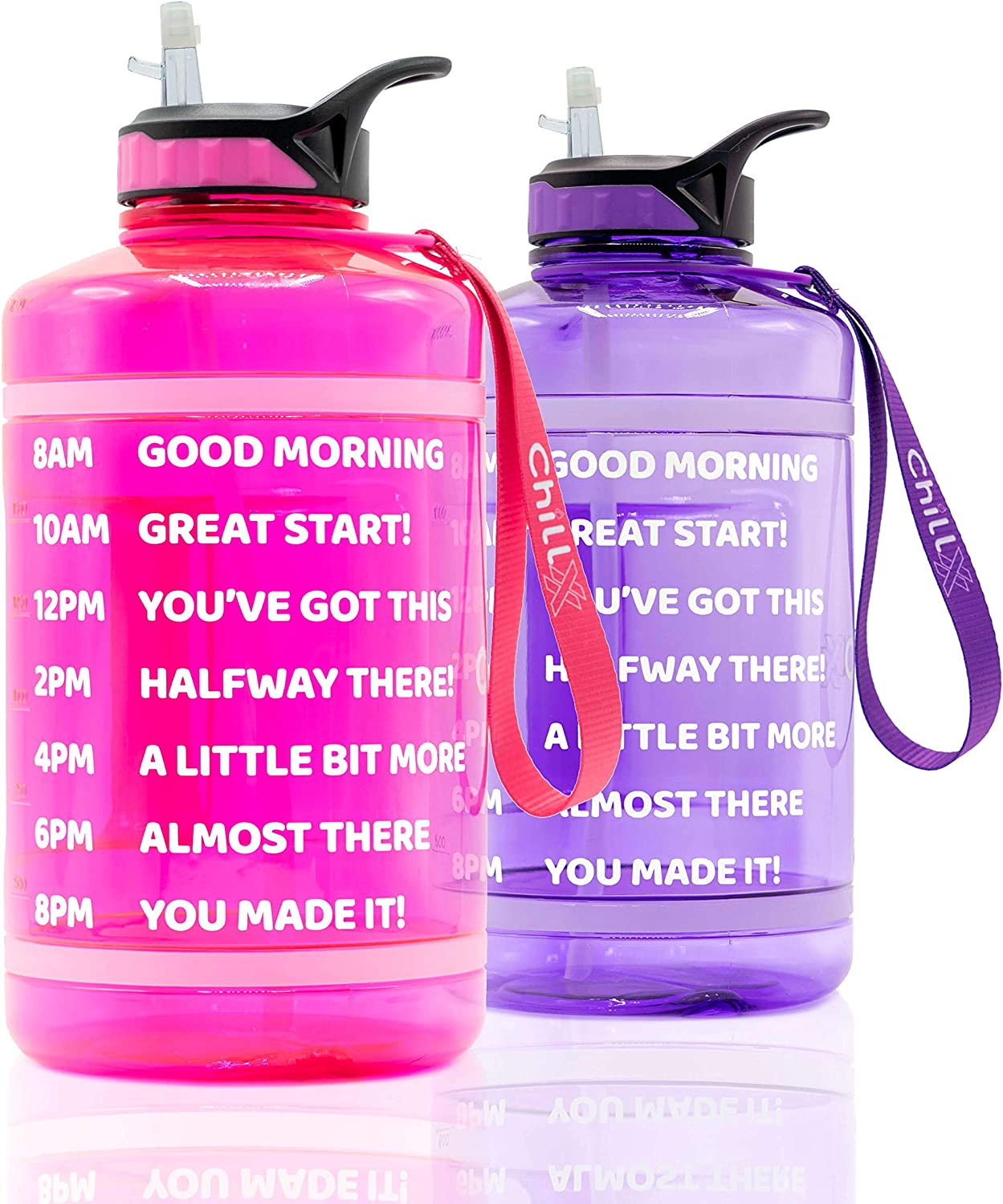 Water Bottle - Chillxx 2L Water Bottle (Pink 2200Ml) - Drink Bottle - Motivational Water Bottle with Time Markings - 2 Litre Water Bottle with Straw - Sports Water Bottles & Accessories image number 3