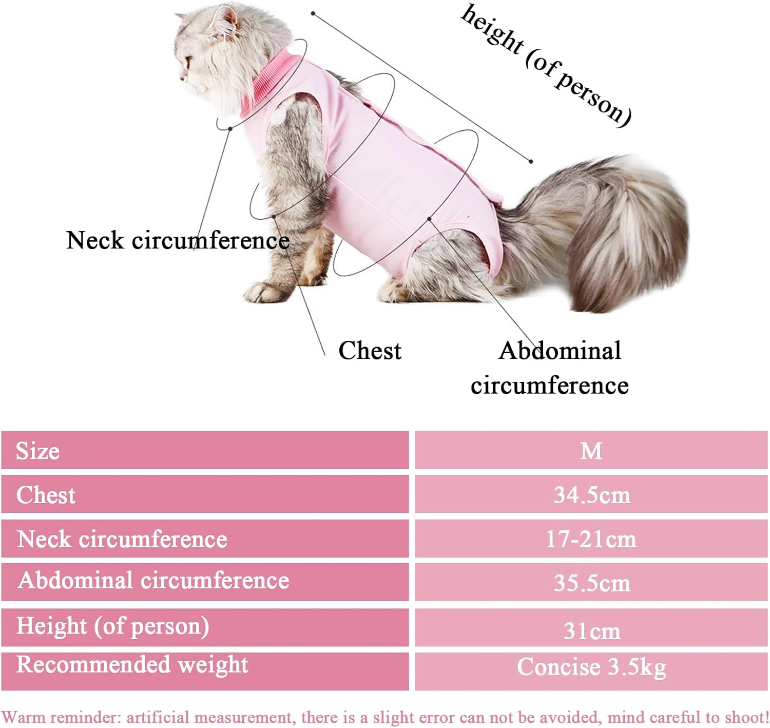 Recovery Suit for Cats Pets Protection Clothing Weaning Leak Protection Suit Recovery Suit E-Collar Alternative Cat Abdominal Wounds Prevent Licking for Cats Dogs (M, Pink)