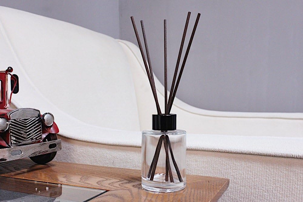 Glass Diffuser Bottles with Black Caps Refillable Diffuser Bottles Set of 4-3.15" High, 70Ml 2.4 Fl Oz. Small round Shape, Fragrance Accessories Use for DIY Replacement Reed Diffuser image number 5