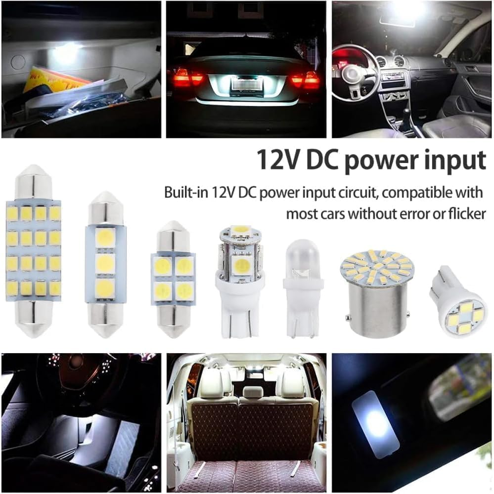 Slzhds 42 Pcs Car Led Lights Interior, Car Led Bulb Set Kit, T10 Led Bulb, W5W LED, 6000K 12V T10 168 2825 W5W 921 LED Kit for Car Vehicle Map Dome Door Trunk License Plate Bulb image number 5