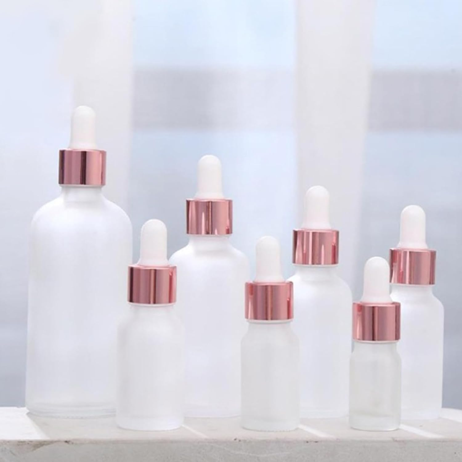 10 Pack, 1Oz Glass Dropper Bottle, 30Ml Frosted Essential Oils Bottle with Rose Gold Cap, Tincture Bottles, Leakproof (White) image number 4