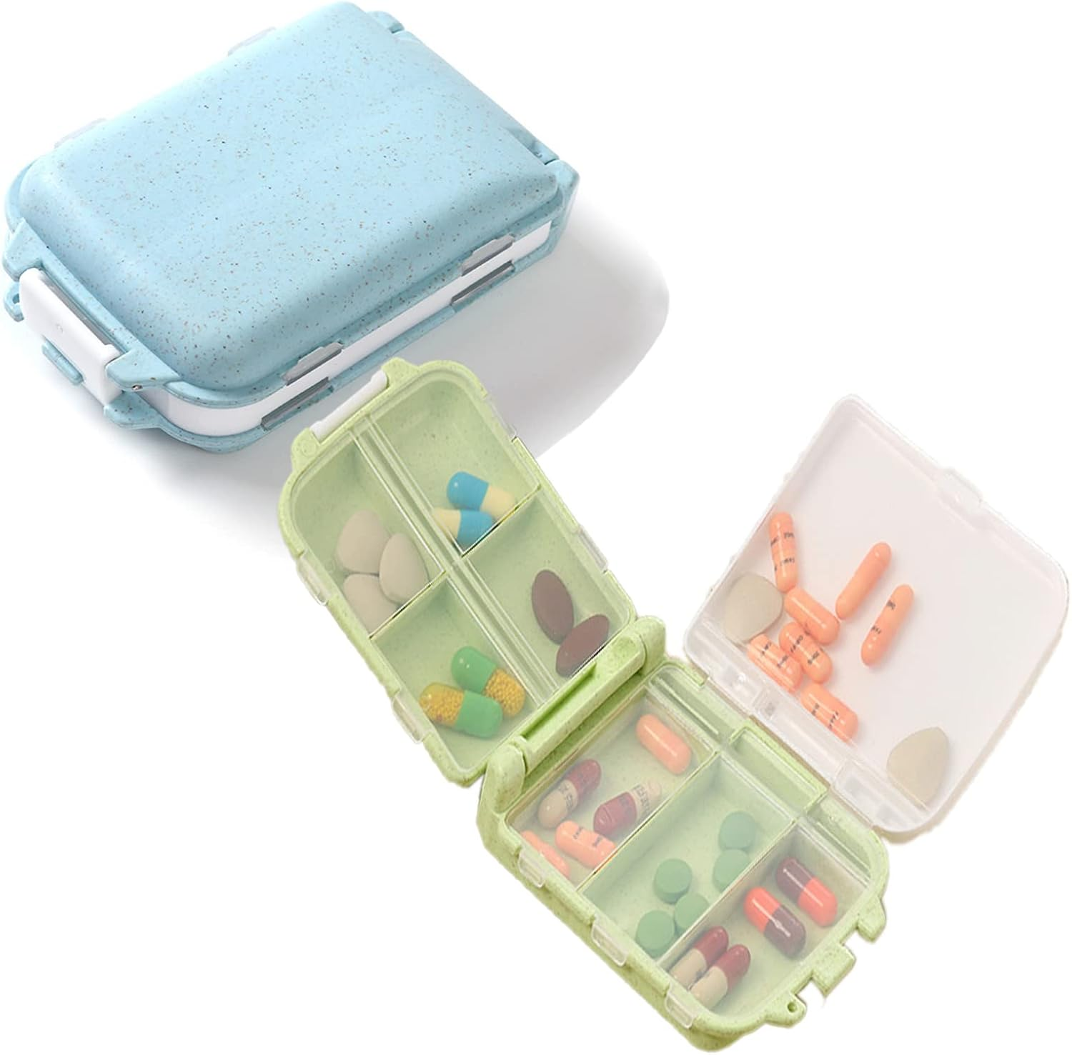 Travel Pill Organizer,Daily Pill Organizer，8 Compartments Portable Pill Box，Small Pill Case ，2 Pcs Medicine Vitamin Container for Vitamins, Cod Liver Oil, Supplements and Medication image number 3