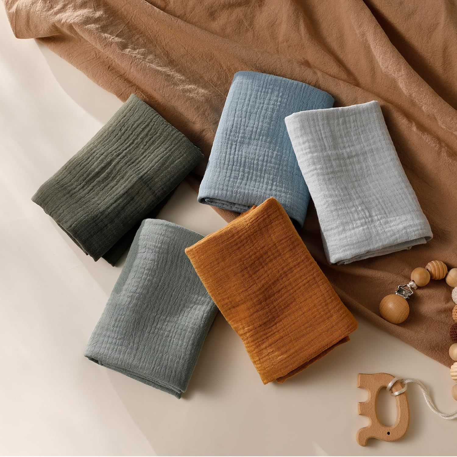 Muslin Swaddle Blankets, Neutral Receiving Blanket Swaddling for Newborn Boys and Girls, 5 Pack Breathable and Skin-Friendly Burp Cloths Swaddle Wrap for Infant Baby (Bright Colors) image number 3