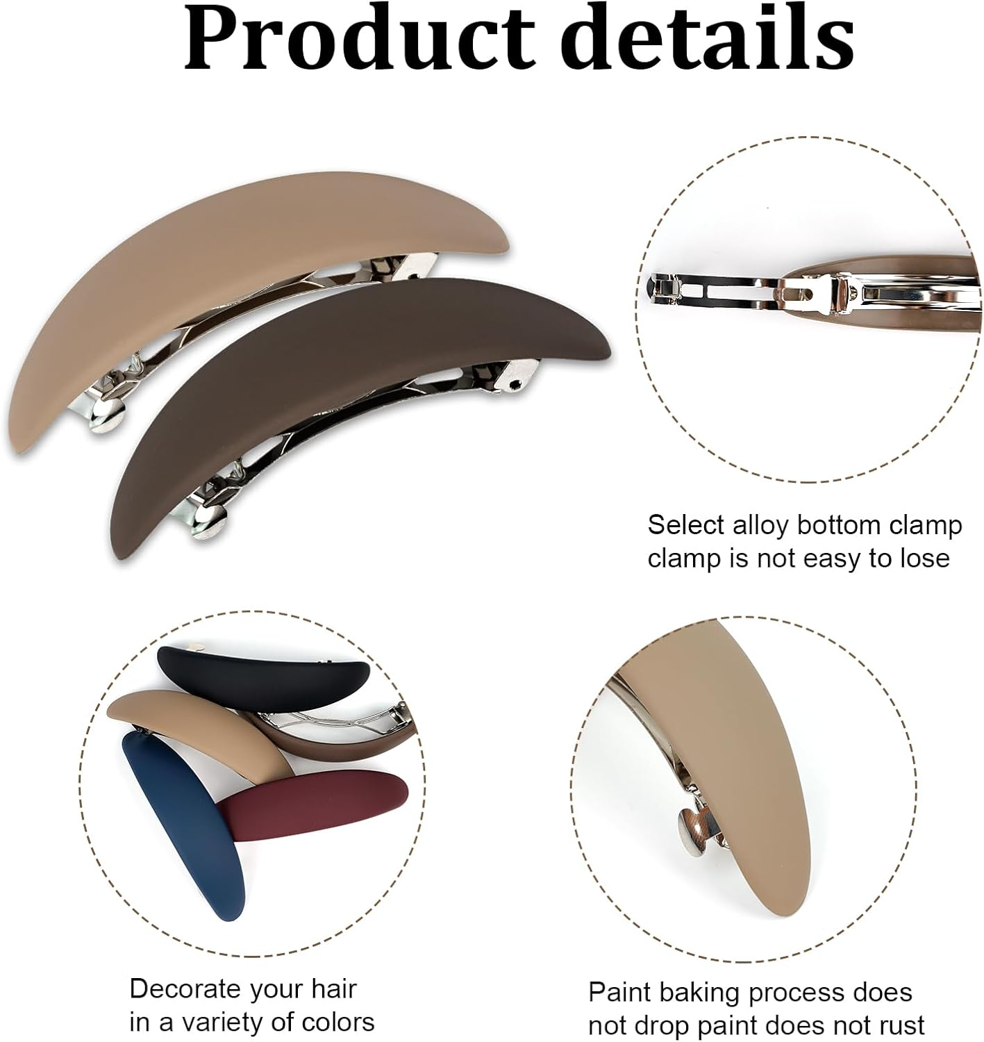 Pack of 5 Hair Clips, Hair Clips, Women'S Thin Hair, Automatic Large Classic Hair Clips, French Hair Clip, Tortoiseshell Hair Clips, for Fine Hair and Medium Thick Hair image number 3