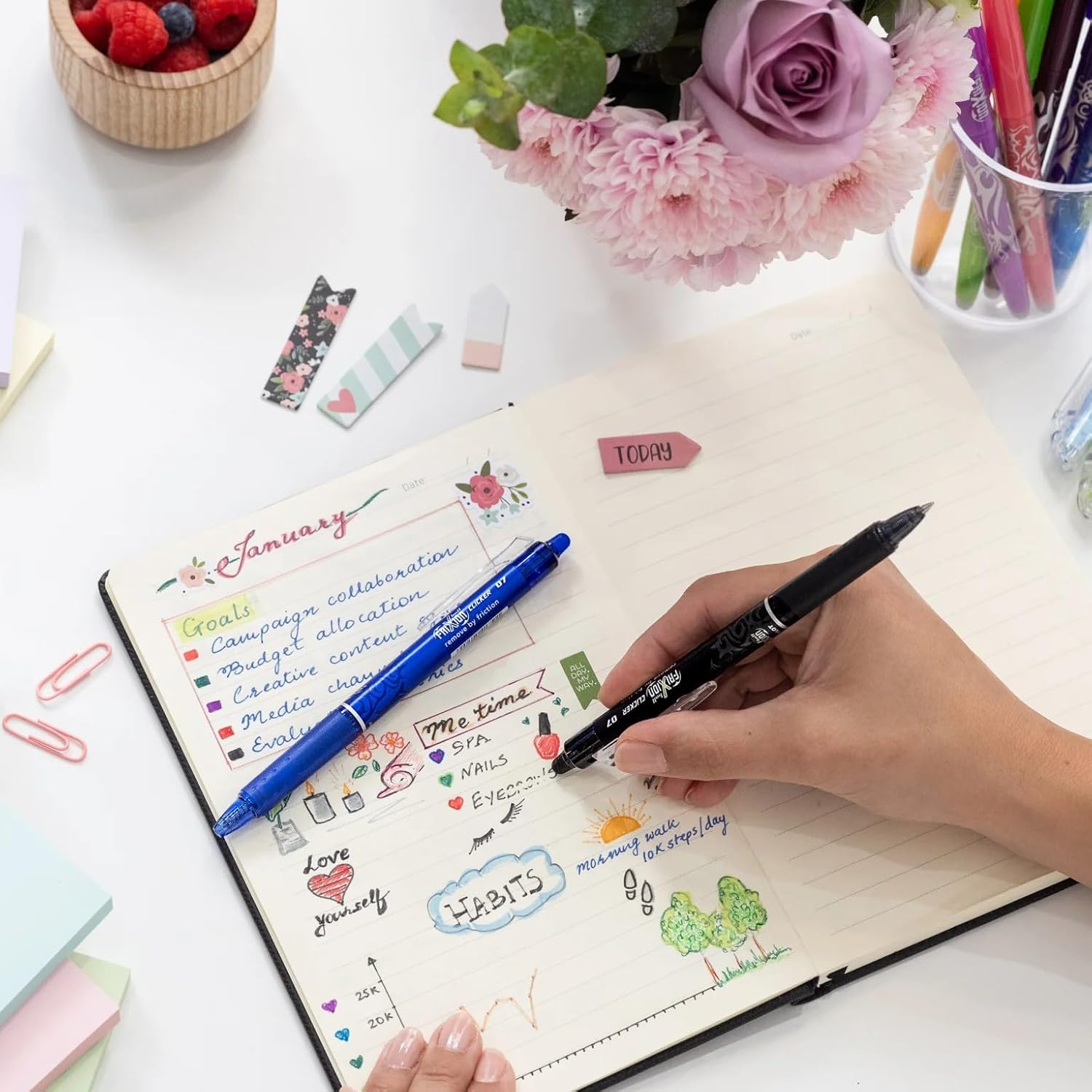 Pilot Frixion Clicker Erasable Retractable Gel Pen, Fine Tip (0.7Mm) - Pack of 2 Gel Pens - Blue image number 7