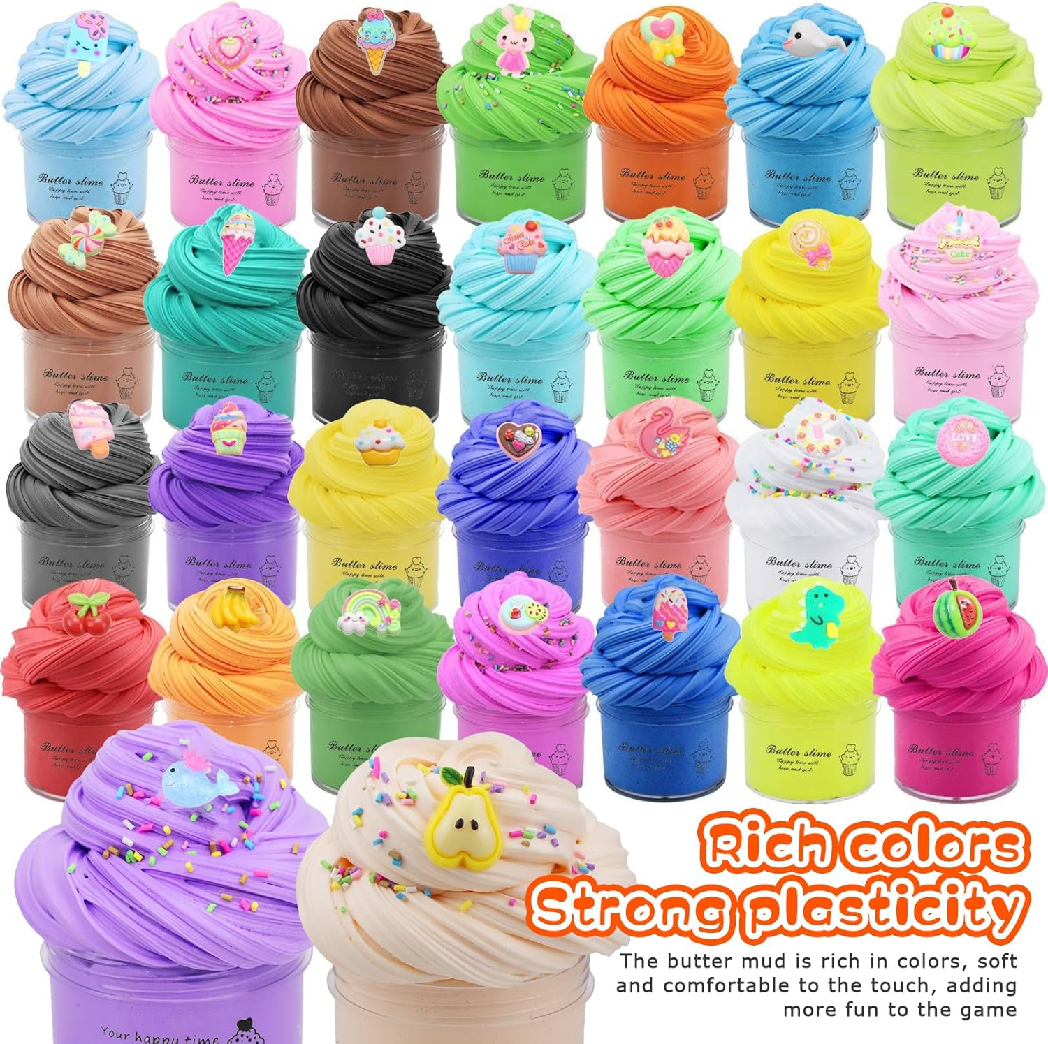 30Pack Butter Slime Kit with Cake Charms, 30ML DIY Educational Slime Toys, Super Soft & Non-Sticky Stress Relief Toy for Girls and Boys, Party Favors and Birthday Gift, Easter Basket Stuffers image number 1