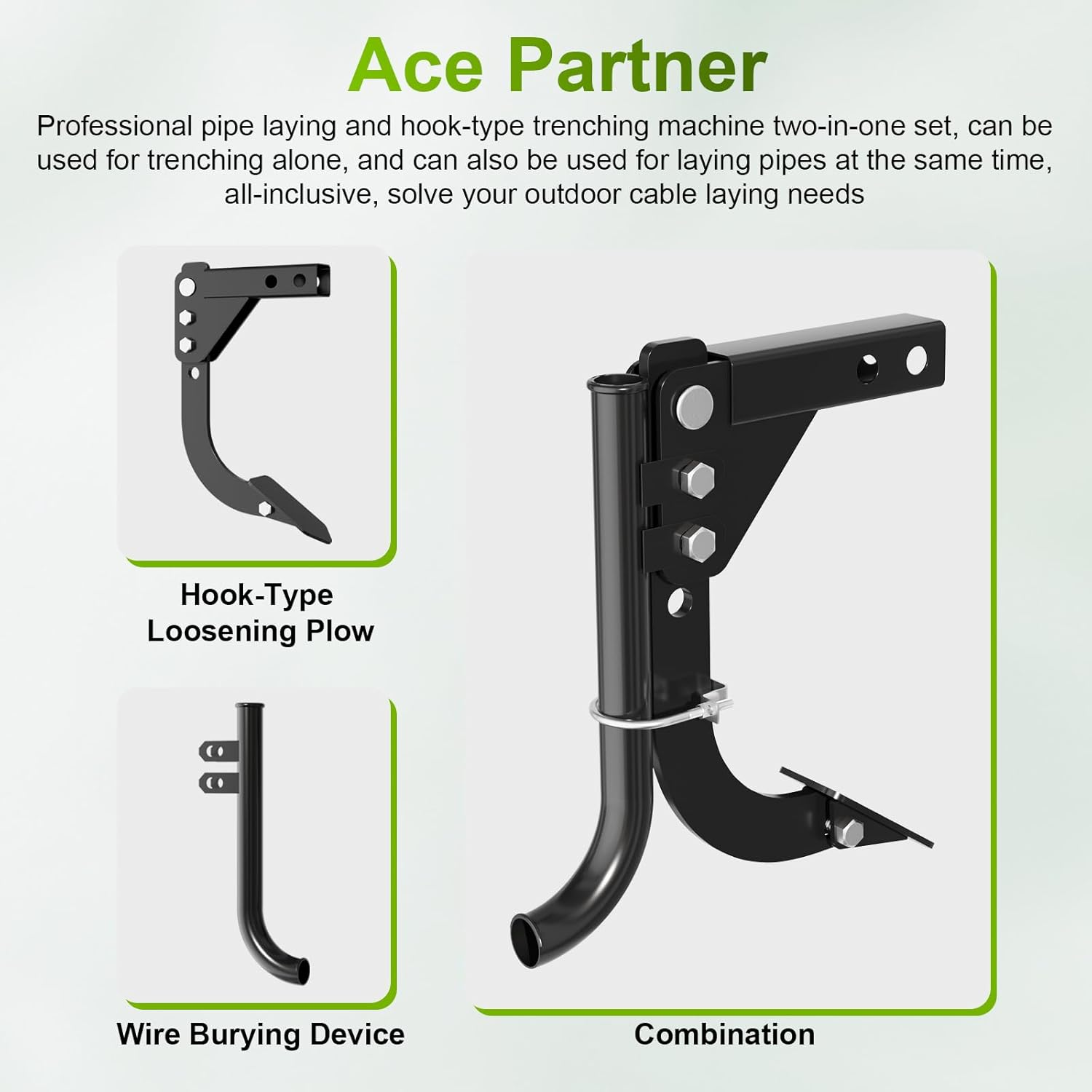Pipe Layer Attachment and Hitch Mounted Trencher Two-In-One Set, Updated 1.37" Lexible Pipe Layer Fits Any 3-Point Ripper Hitch Lawn Subsoiler for ATV UTV Tractor image number 6