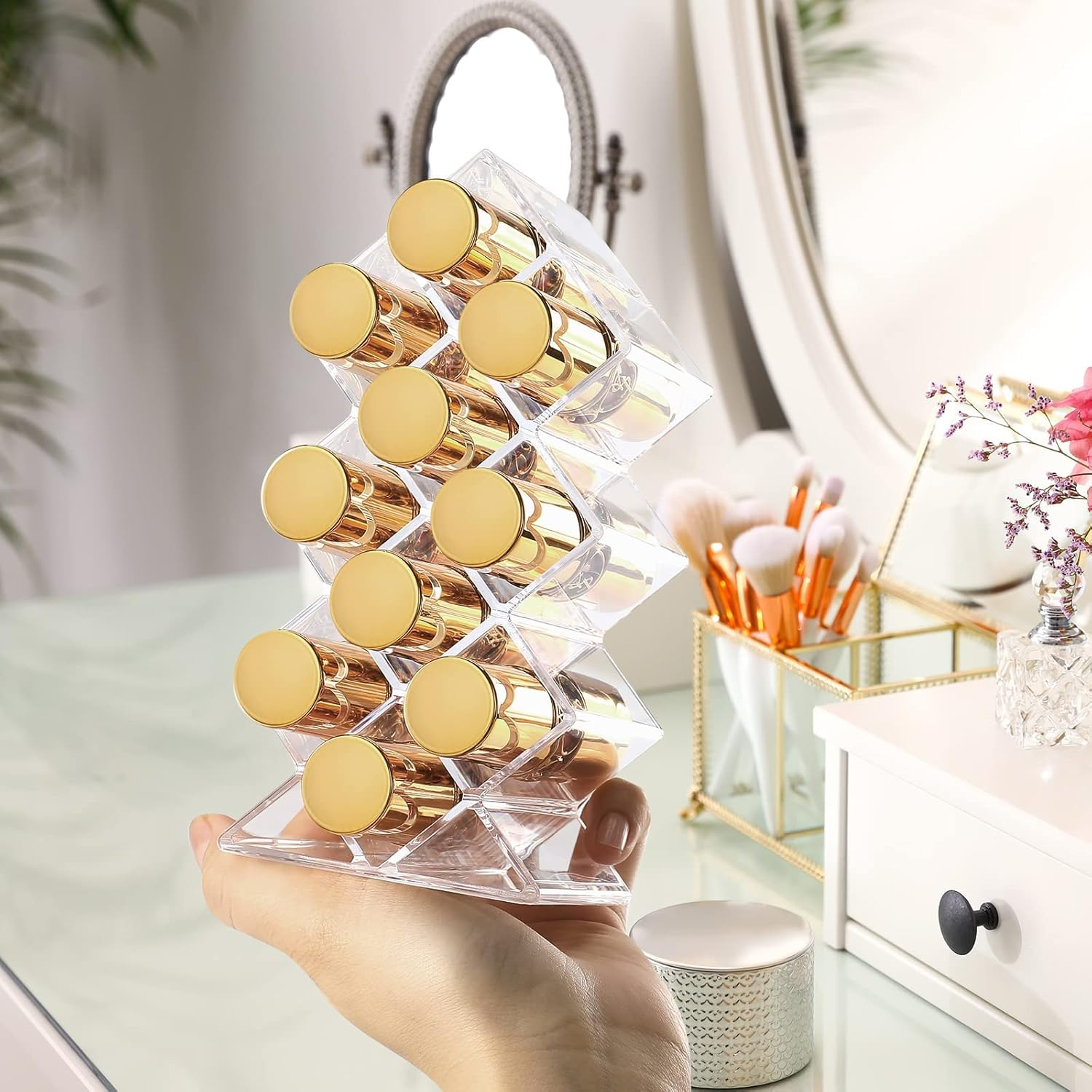 3 Pack Lolalet Lipstick Holder Organizer, 30 Spaces Acrylic Stackable Fish Shape Lipsticks Tower Lipgloss Display Stand, Clear Lip Gloss Organizers Storage Box -10 Slots image number 4