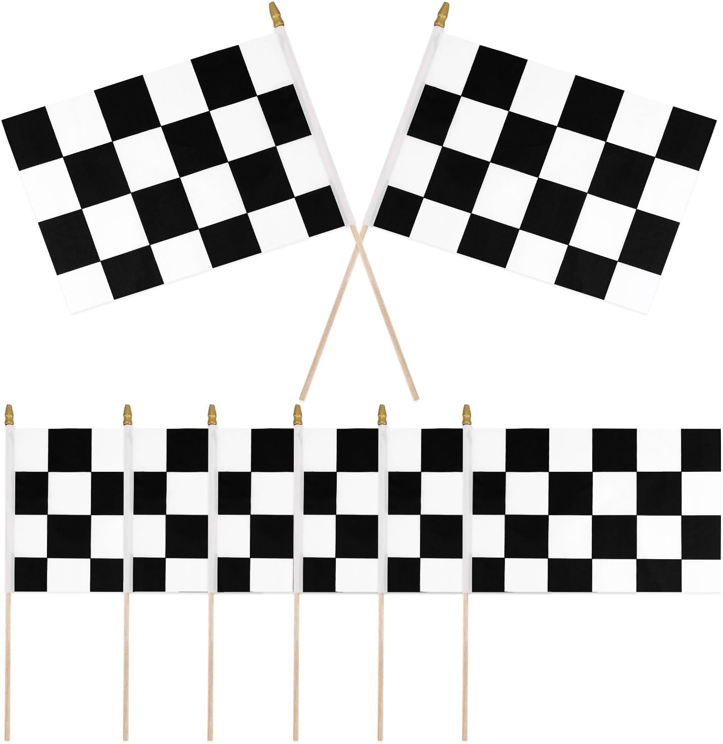 12Pcs Racing Flags, 8X5.5In Checkered Flags on Sticks with Spear Top Handheld Black and White Flags Reusable Checkered Stick Flags for Party Decorations image number 3