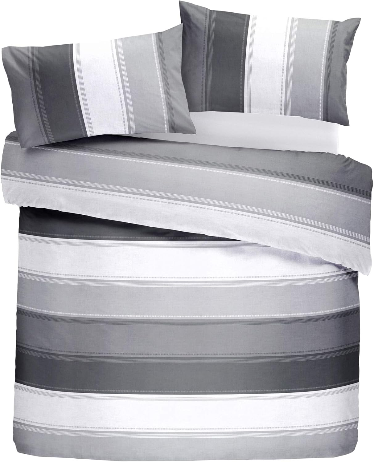 Fusion - White & Grey Wide Stripe Duvet Cover - Super King Bedding Size (26X220Cm) - Contemporary Stripe Duvet Cover in Grey - Lined Bedding Set - Betley Classic Collection image number 1