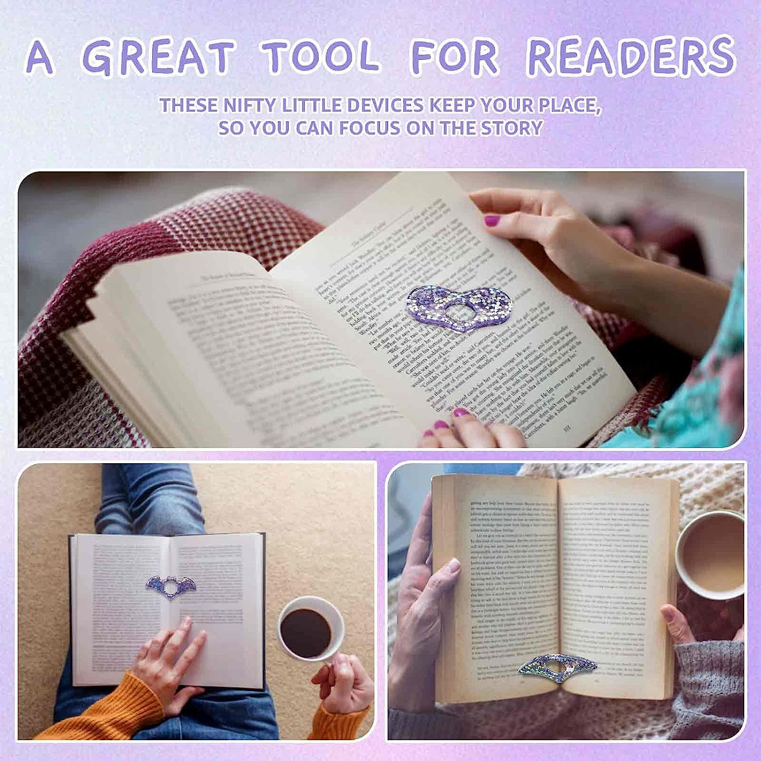 3 Pieces Book Page Holder, Betterjonny Page Holders for Reading Thumb Book Holder, Handmade Resin Holders Light Weight Book Opener Bookmarks Book Reading Accessories for Teachers Book Lovers