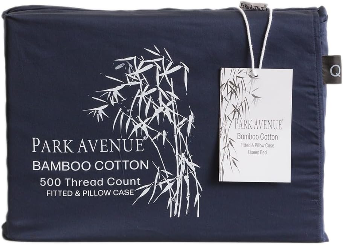 Park Avenue 500 Thread Count Bamboo Cotton Fitted Sheet and Pillowcase Set, Super King, Indigo image number 4