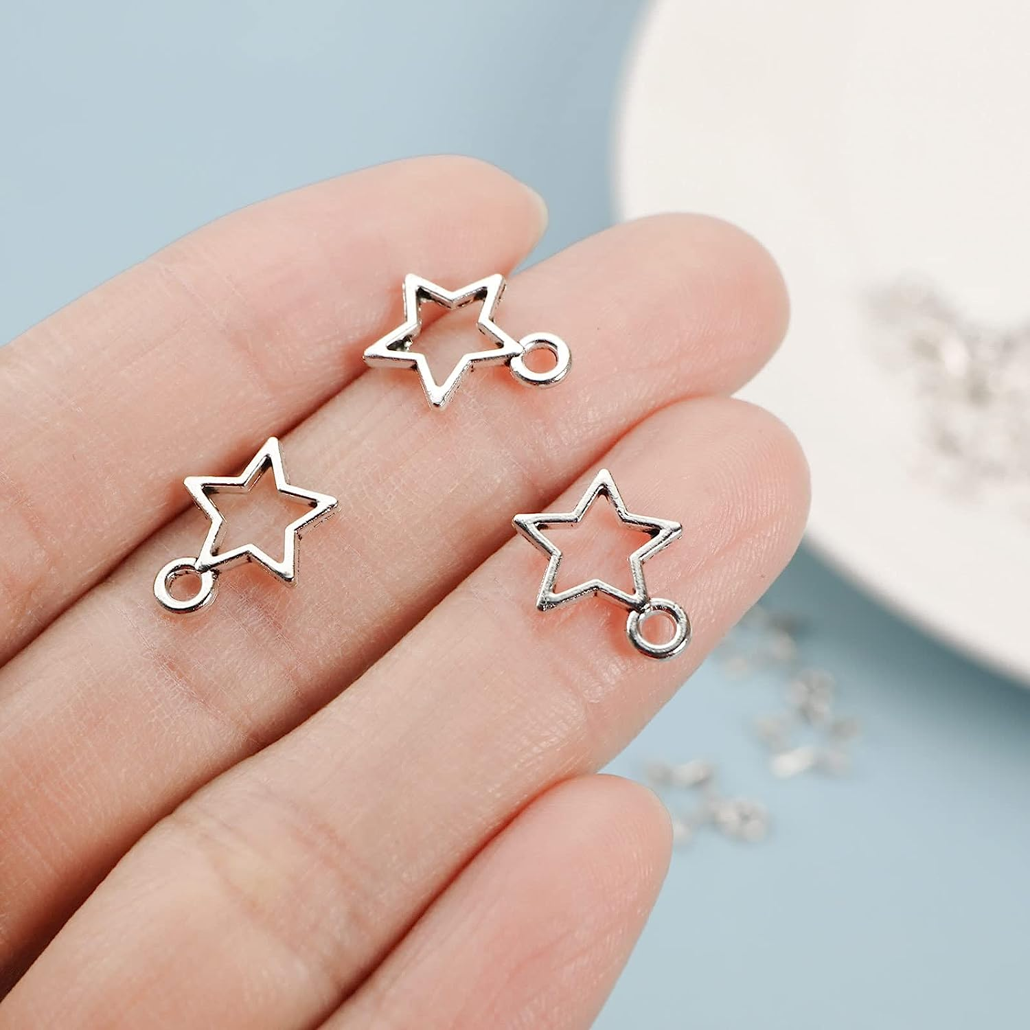 160Pcs Star Pentagram Hollow Frame Charms Open Bezel Frame Antique Silver Pendant DIY Crafts Bracelets Necklace Jewelry Making 14X11Mm Alloy image number 6