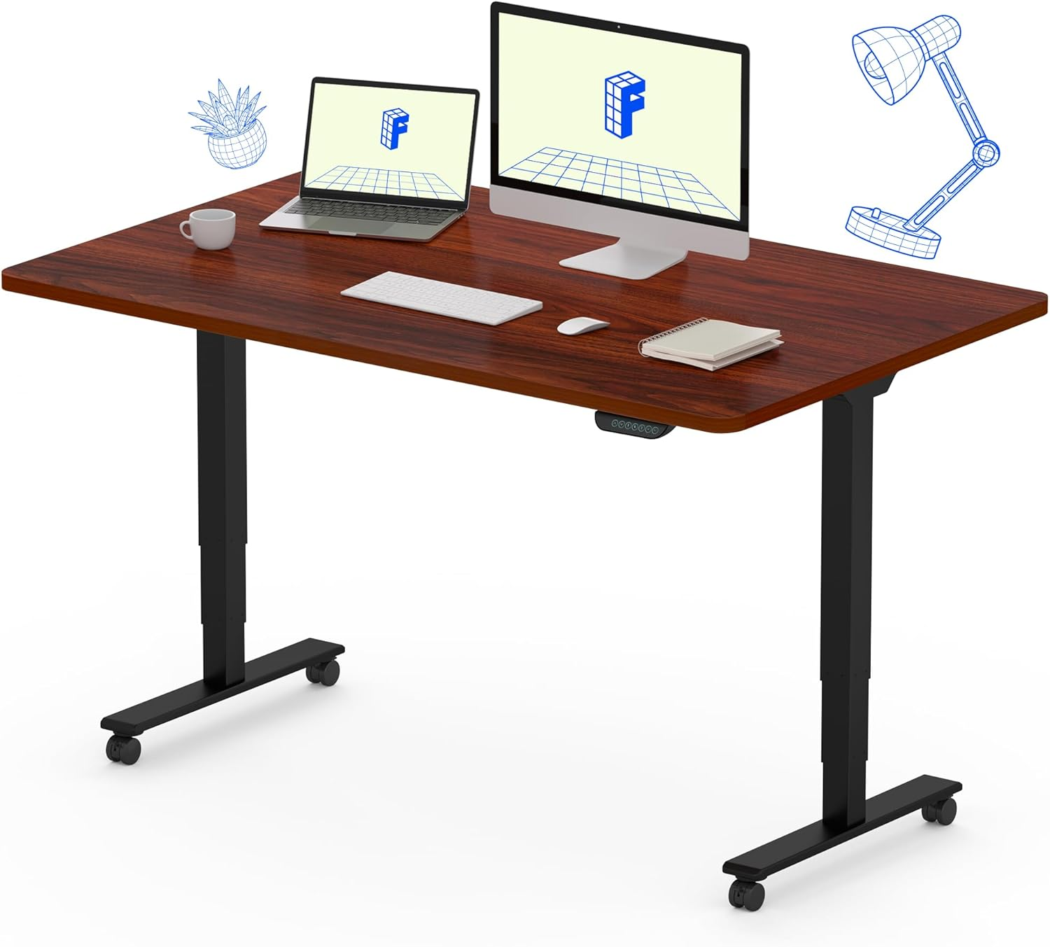 FLEXISPOT E6 Dual Motor 3 Stages Standing Desk 120X60 Cm Whole-Piece Board Height Adjustable Desk Electric Stand up Desk Sit Stand Desk(Black Frame + Mahogany Desktop) image number 2