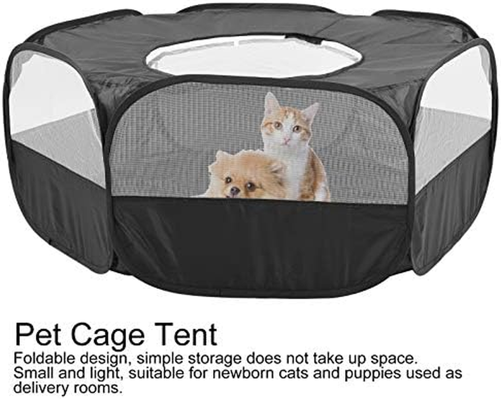 Small Animal Playpen, Portable Transparent Pet Playpen Cage Tent Waterproof Small Pet Cage Fence with Top Cover anti Escape for Outdoor Indoor Use (Little Pet Fence with Cover with Side Cloth-Black) image number 3