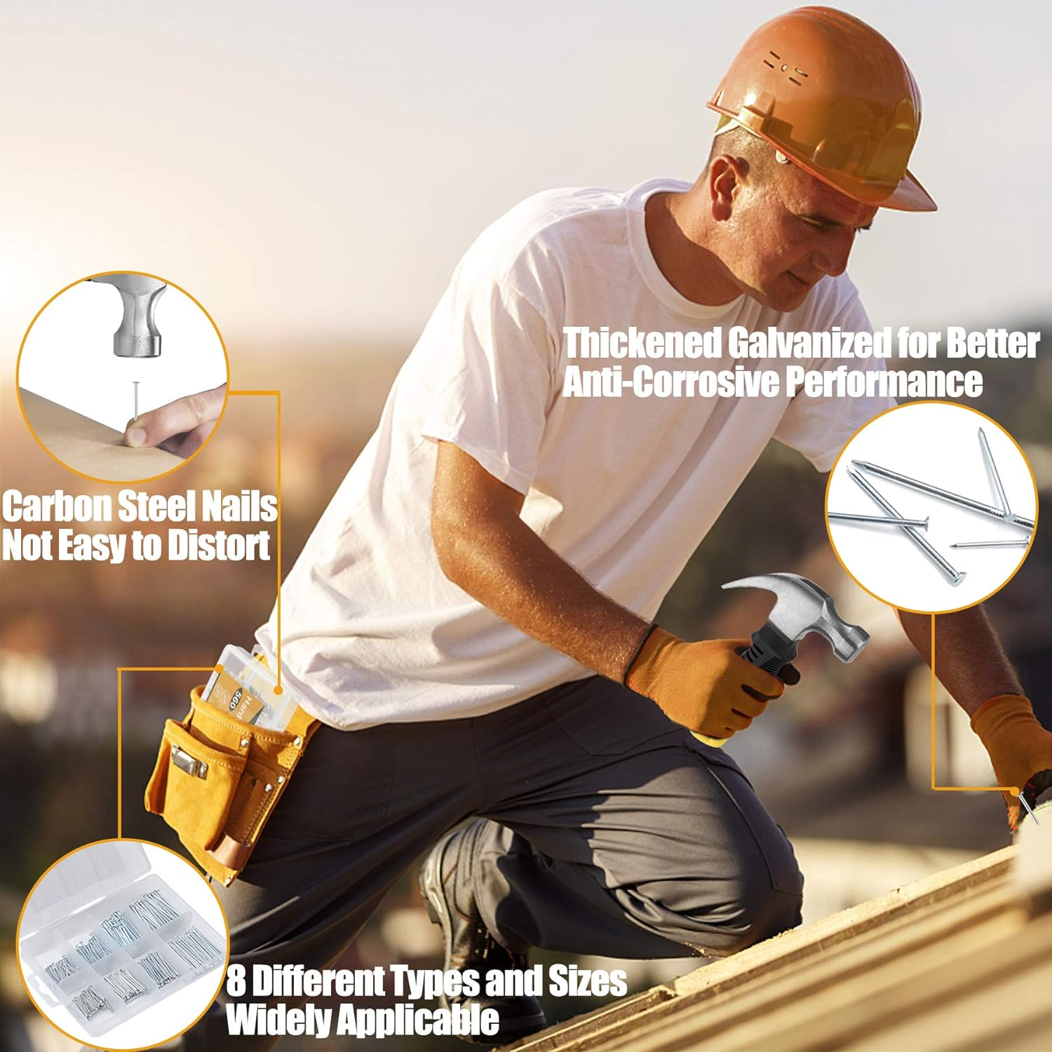 KURUI 560Pcs Small Nails for Hanging Pictures Assortment Kit & 8Oz Small Hammer, Mini Hammer Set with Hardware Nails Assorted Set, 280 Wall Nails & 280 Finishing Nails