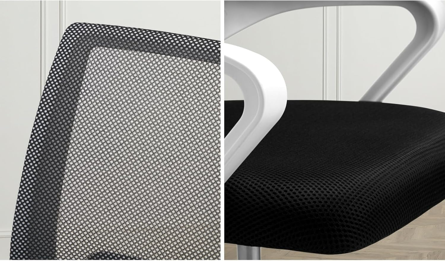 Oikiture Mesh Back Desk Chair with Lumbar Support and 150Kg Capacity Home Office Ergonomic Chair Armrest White and Black