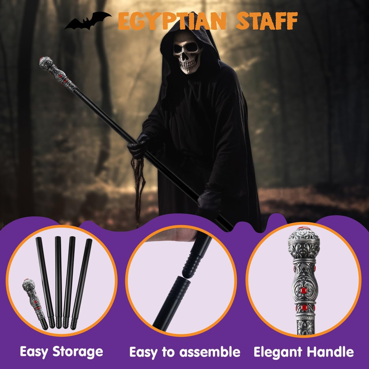 Spooktacular Creations Halloween Costume Walking Cane, Silver Elegant Vintage Staff Prop Stick for Halloween Pretend Play Pimp Cane Costume Accessories, Vampire Dress up Parties for Adults and Kids