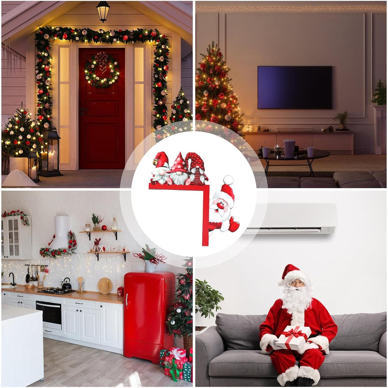 Christmas Door Corner Frame Decorations, Cute Corner Decoration Frame Sign Wooden Santa Gnome Decor, Funny Festival Ornament Door Decoration for Dorms Living Rooms Homes Bedrooms Borato image number 1