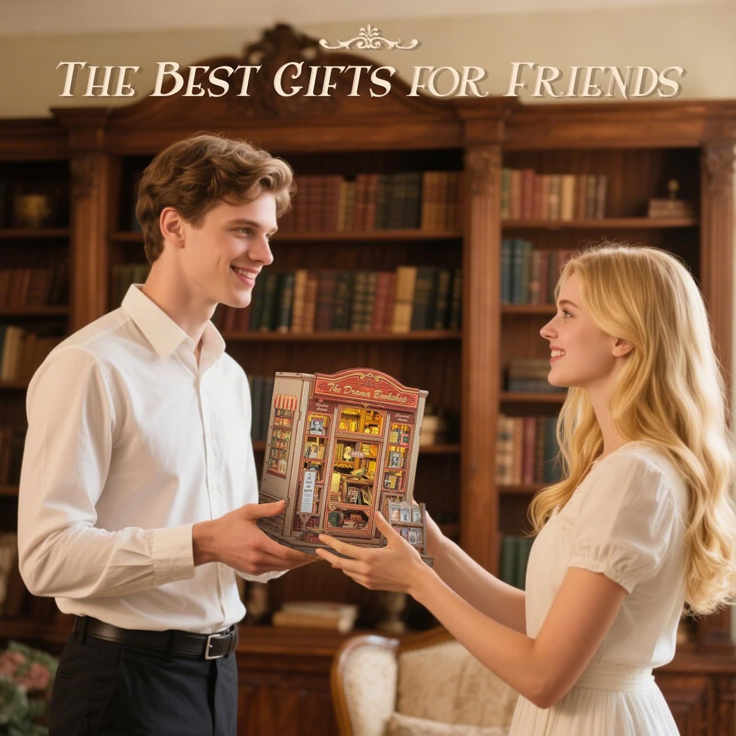 CUTEBEE Book Nook Kit - DIY Miniature House Dollhouse Kit for Adults and Teens, Booknook Tiny House Bookshelf Decor 3D Wooden Puzzle for Family, Friends (The Drama Bookshop) image number 6