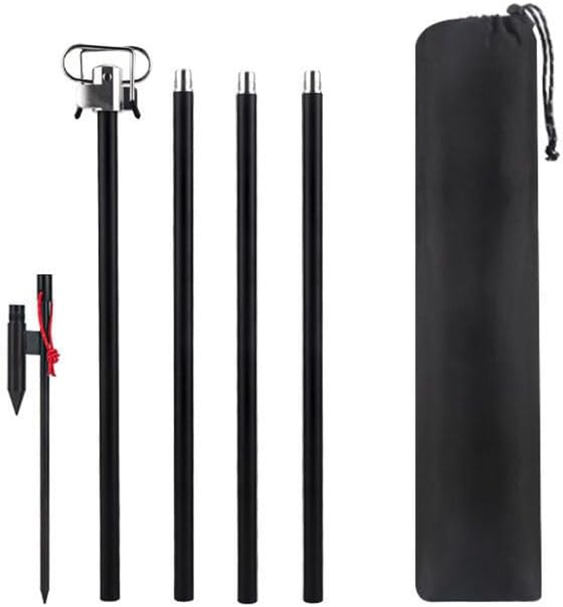 AIMALL Outdoor Camping Lamp Stand, Aluminum Alloy, 16Mm Thick Telescopic Pole with Double Hooks, Portable and Adjustable Lighting Stand, Black image number 5