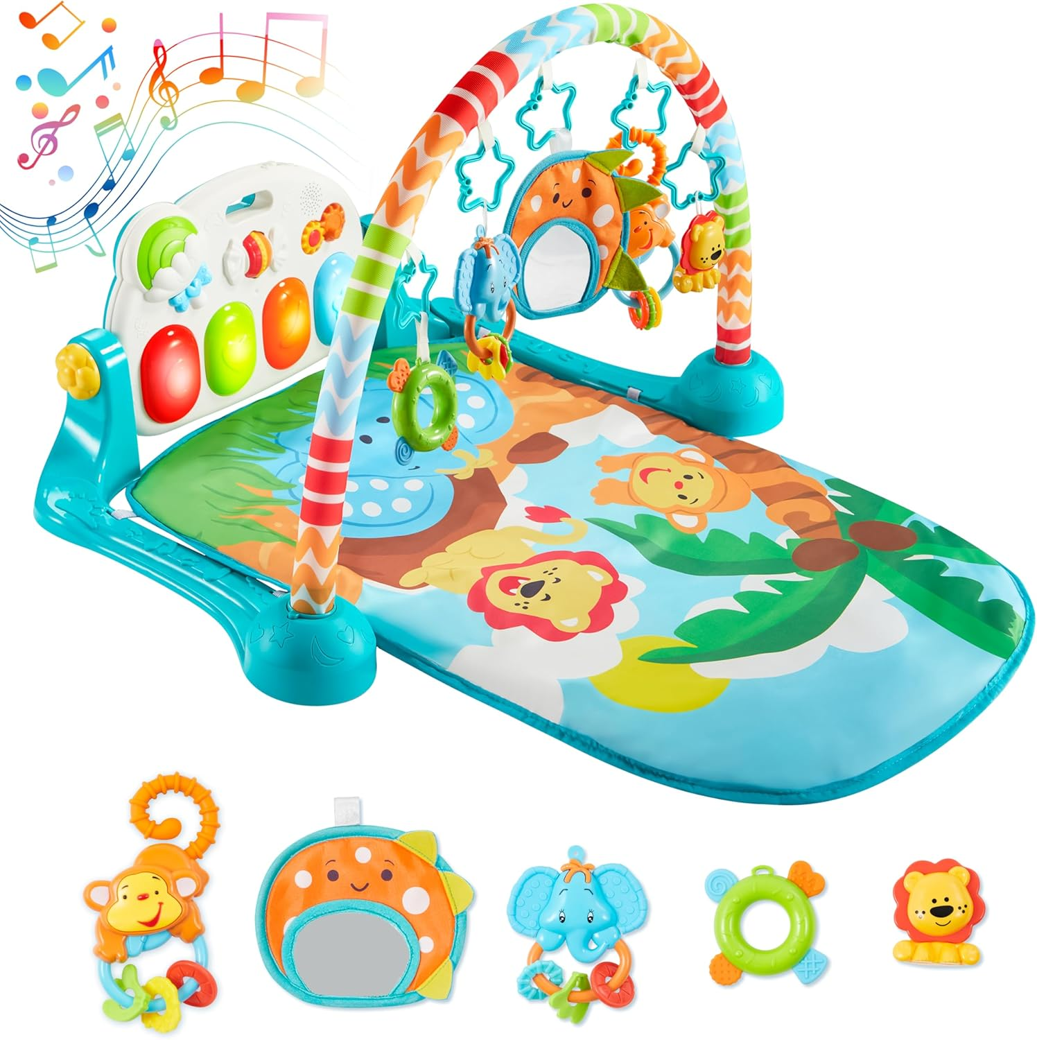 SYNCFUN Baby Play Mat, Tummy Time Mat Toys, Baby Musical Learning Toys 0-6 Months, Adorable Animal-Themed Play Gym with Piano Panel, Newborn Gifts for 0-3 6 9 12 Months image number 3