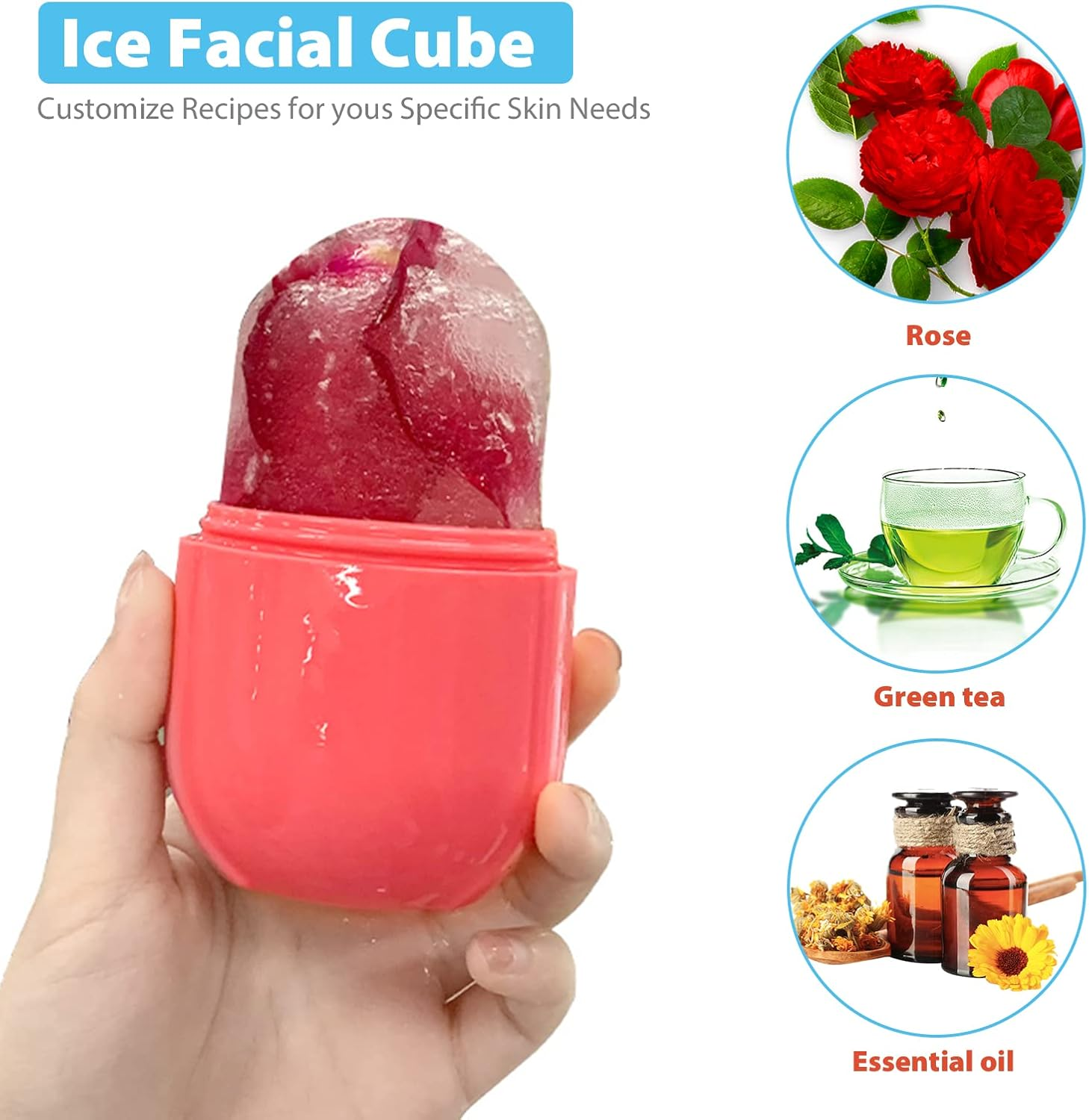 Mini Beauty Ice Face, Ice Mold for Face, Reusable Ice Face Mold, Face Ice Holder Ice Roller for Face and Eye (Pink) image number 3