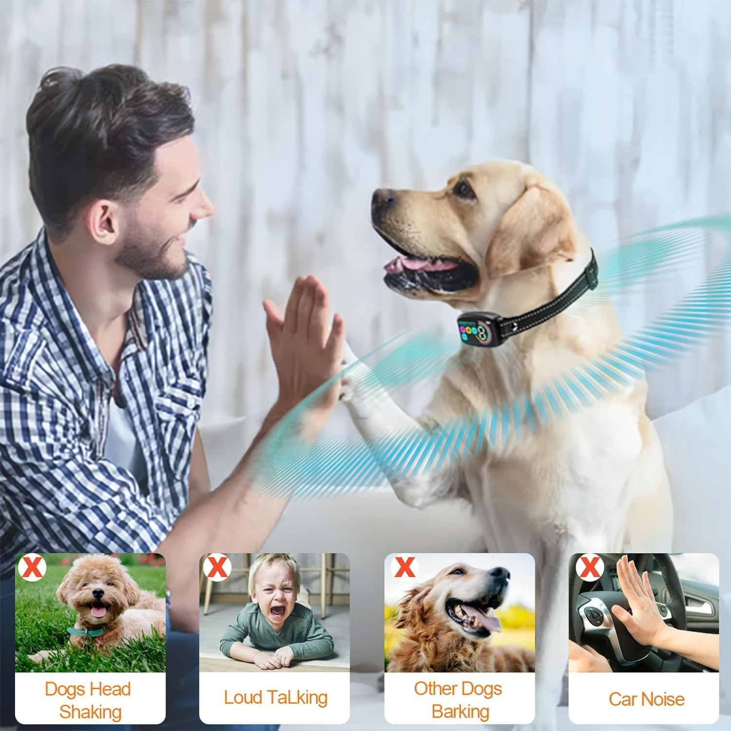 Dog Bark Collar, Smart Bark Collar for Small Medium Large Dogs, Automatic No Shock anti Barking Training Collar, Rechargeable No Bark Collar with 8 Adjustable Sensitivity & Beep Vibration Modes