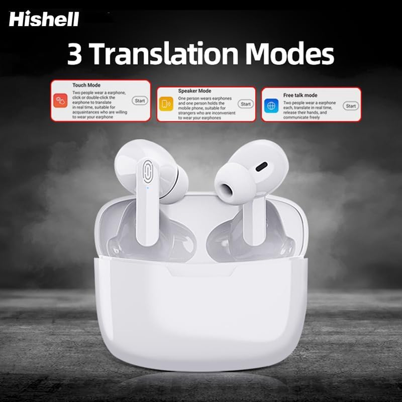 Earbuds with Voice Translation, Y113 Headphones with Bi-Directional Simultaneous Translation and 144 Online Languages, Bluetooth Earbuds with Noise Cancelling for Travel, 3 Translation Modes (White)