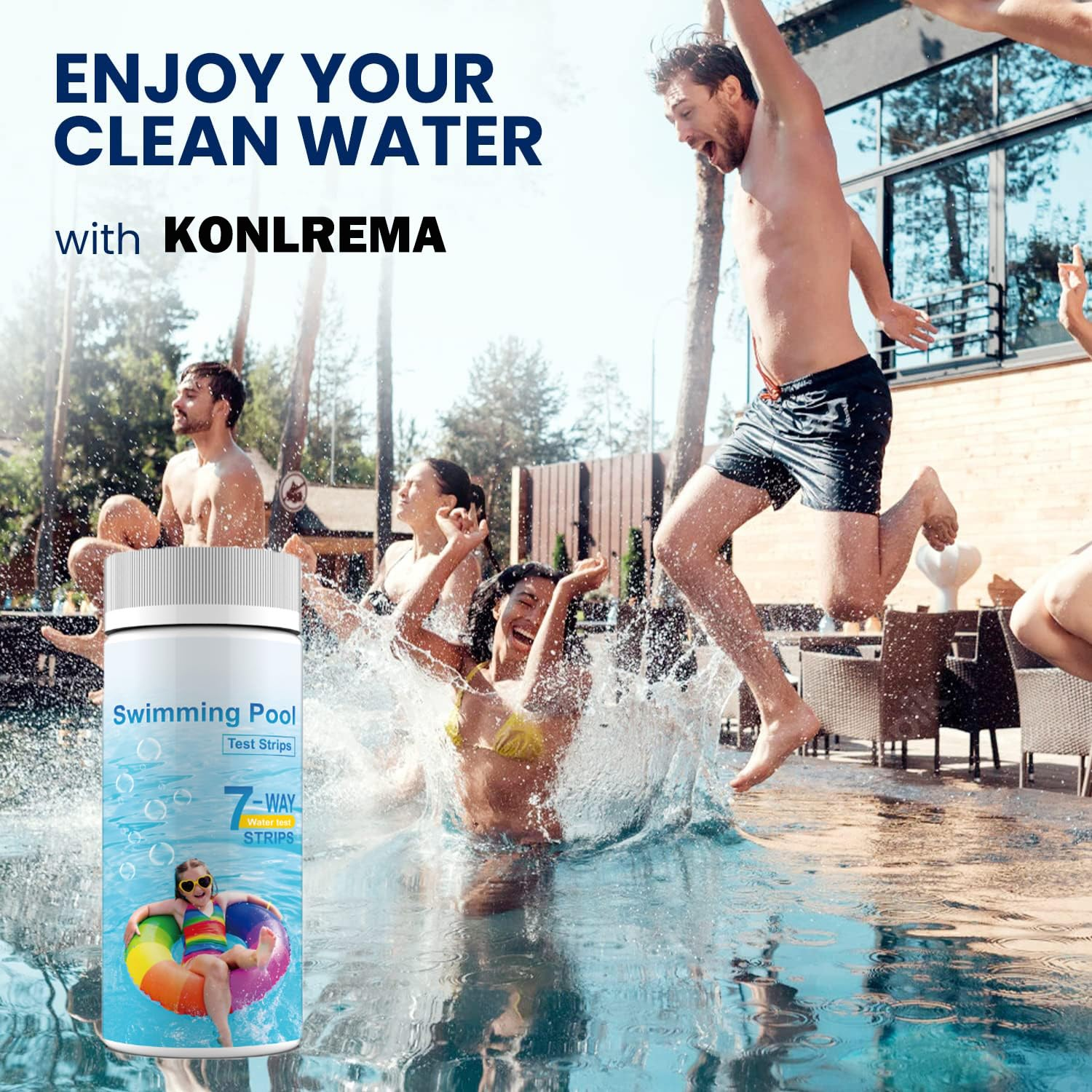 Pool Test Strips 7 in 1, 100 Strips Pool & Hot Tub Test Kit Strips, Water Quality Testing for Chlorine, Bromine, Ph, Hardness, Alkalinity and Cyanuric Acid image number 3