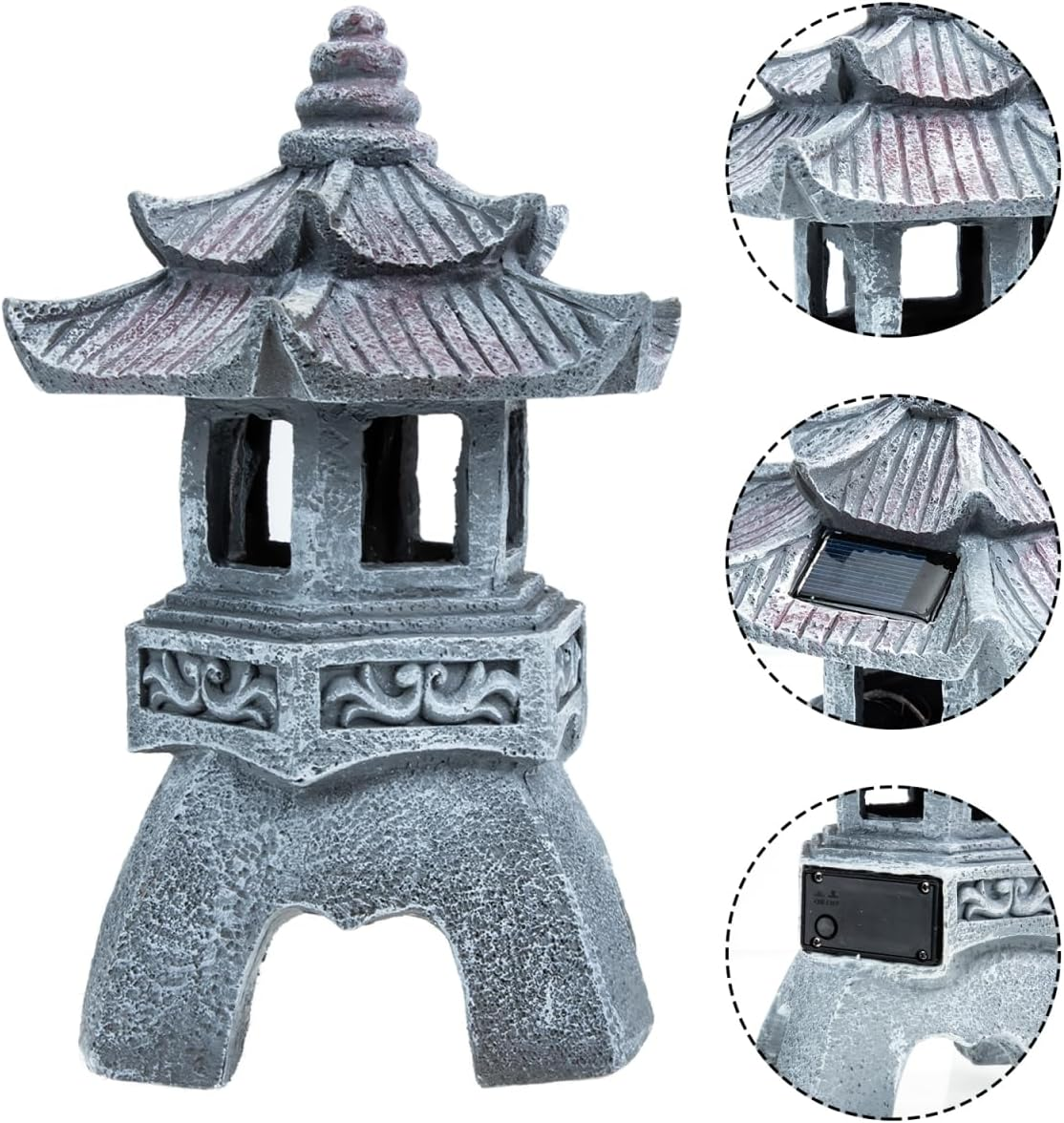 Iplusmile Solar Resin Court Lantern Chinese Zen Garden Lamp for Outdoor Solar Garden Floor Lamp for Garden and Patio image number 5