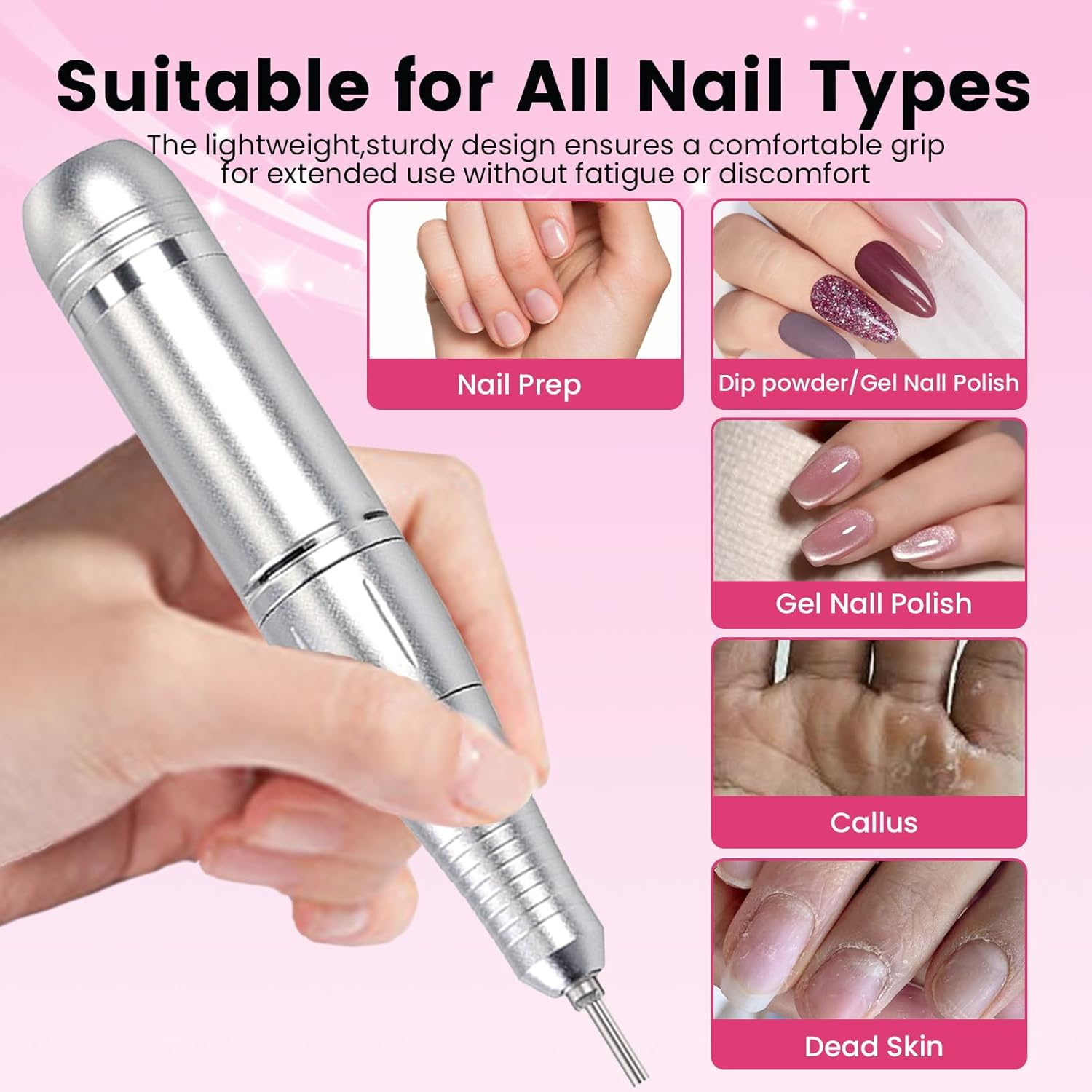 45000RPM Professional Cordless Nail Drill Electric Machine Portable Low Noise Nail Filer Electric with Efile Bits & Base for Acrylic Nails, Nail Buffer Machine for Salon Home image number 2