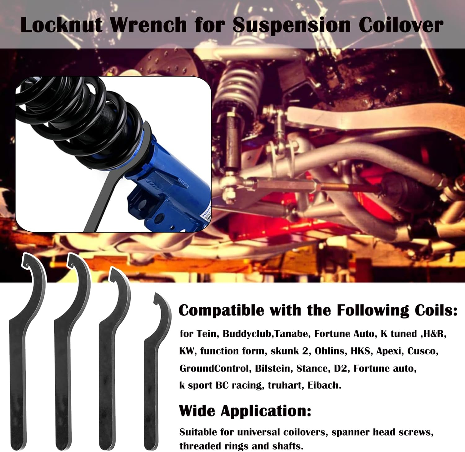 Coilover Adjustment Tool 4X Steel Spanner Wrench Compatible with Tein KW Ohlins HKS Apexi Cusco image number 2