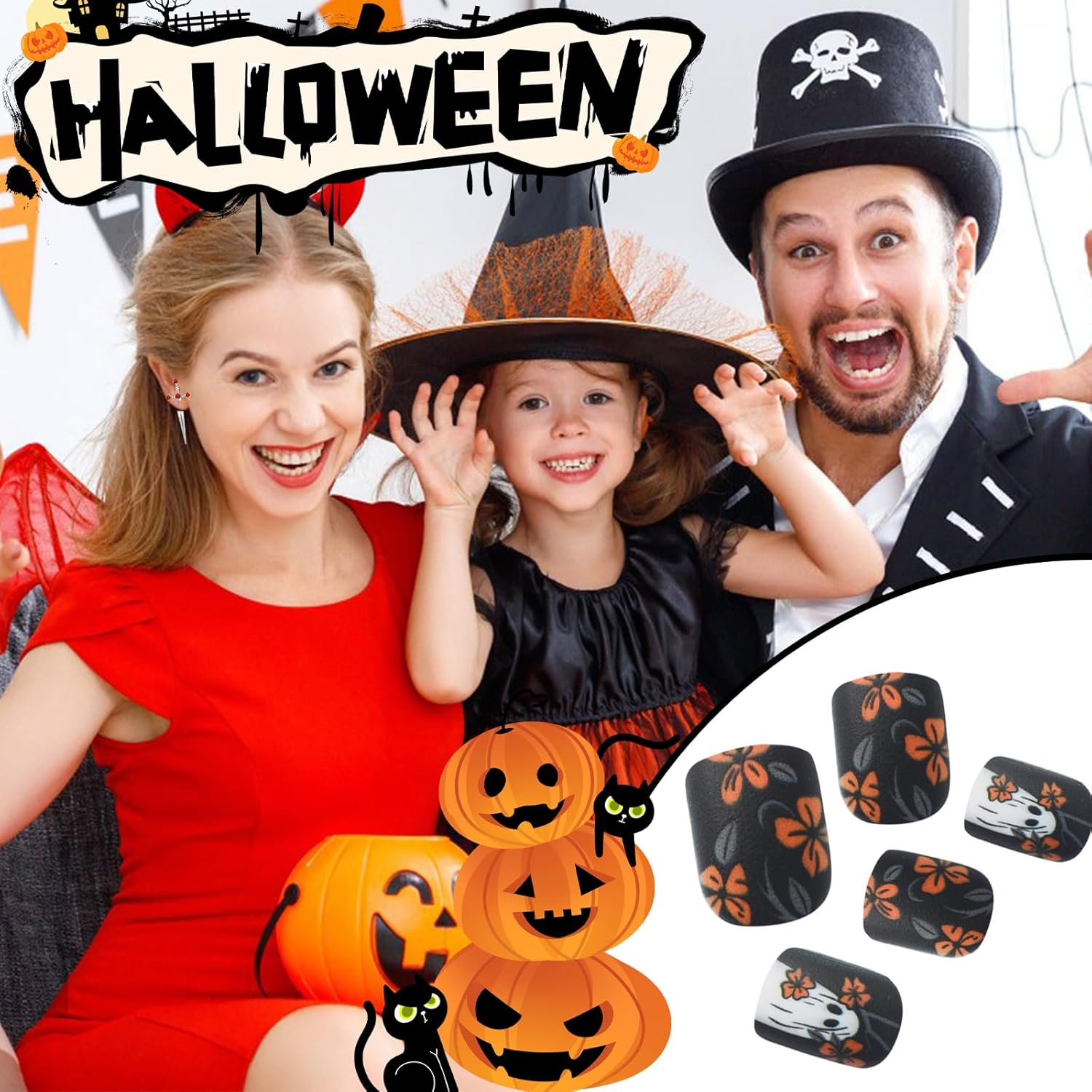 24-Piece Black Press on False Nail Set of Halloween image number 5