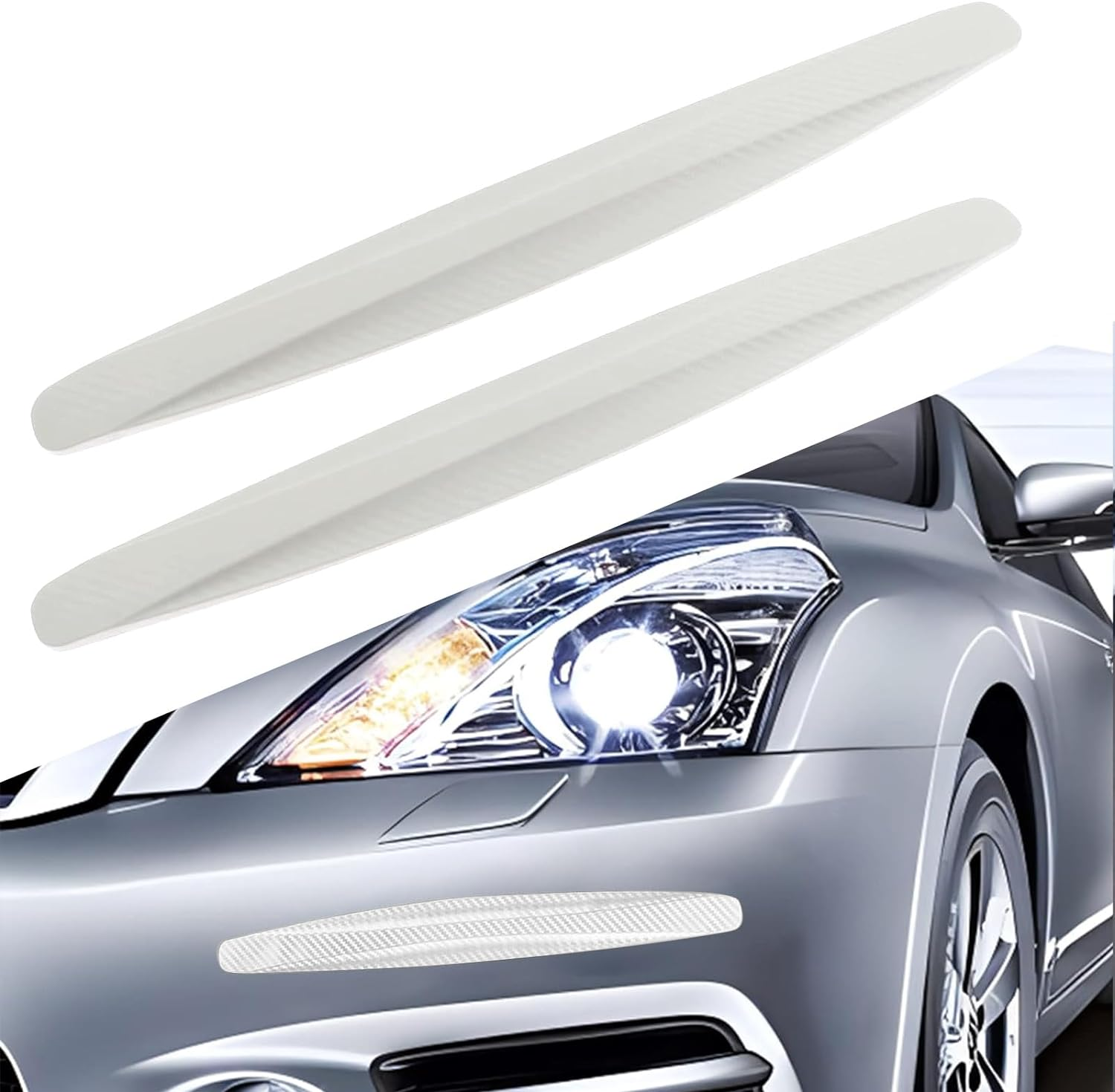 Zurligi 2 Pcs Car Bumper Protector Strip, Carbon Fiber Car Front Rear Bumper Guard Protector Rubber Strips, Universal Front Rear Corner Guard Anti-Collision Strip for SUV, Truck (White) image number 5