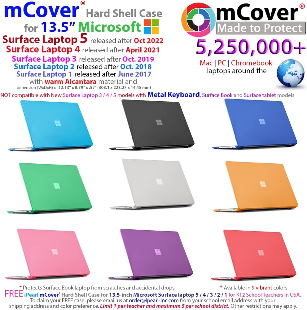 Mcover Hard Shell Case for 13.5-Inch Microsoft Surface Laptop (3/2 / 1) Computer (Not Compatible with Surface Book and Tablet) (Black) image number 3