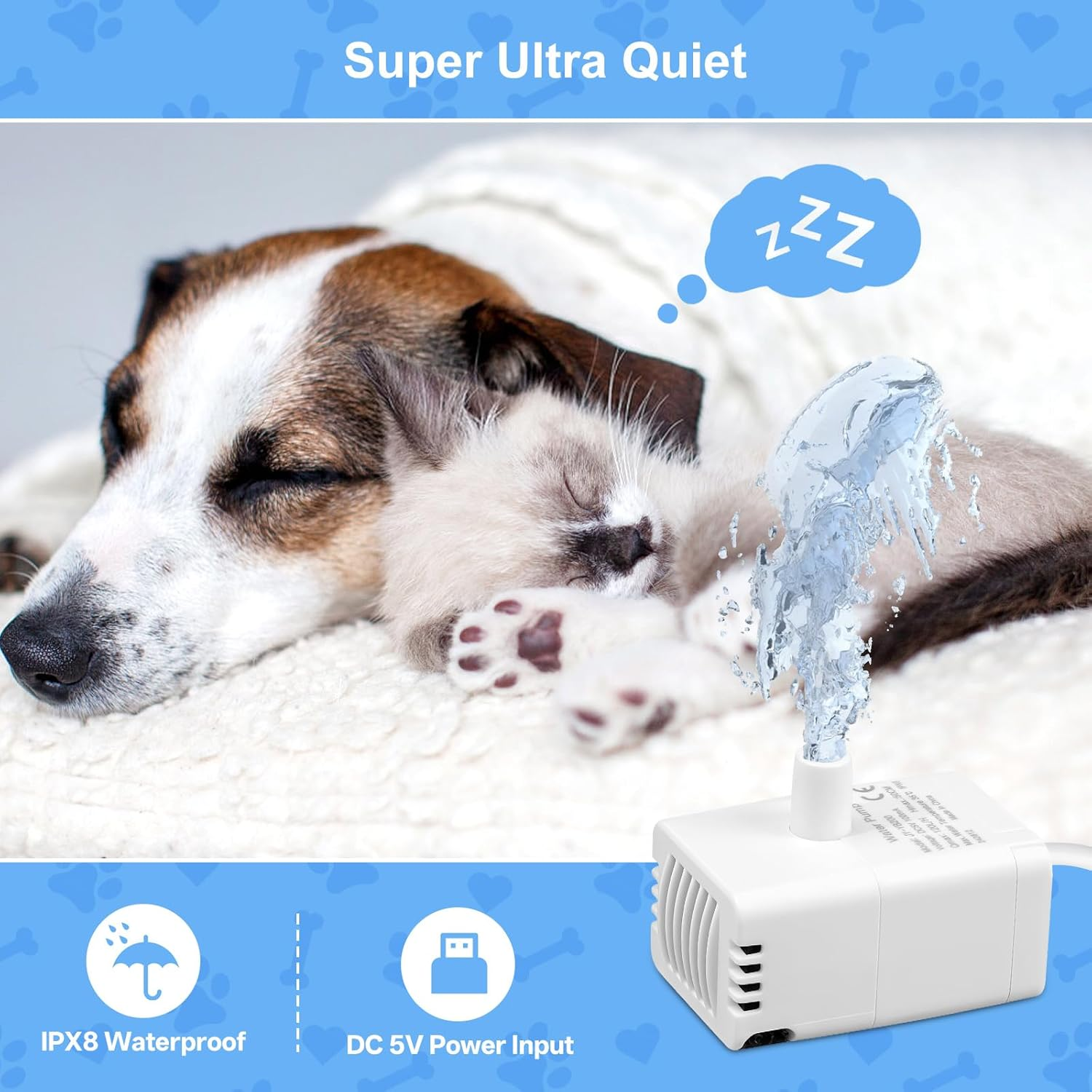 Sanklev Wireless Cat Water Fountain Pump, JY-YB200 DC Replacement Pump for Cordless Stainless Steel Pet Water Dispenser, Super Quiet, IP68 Waterproof