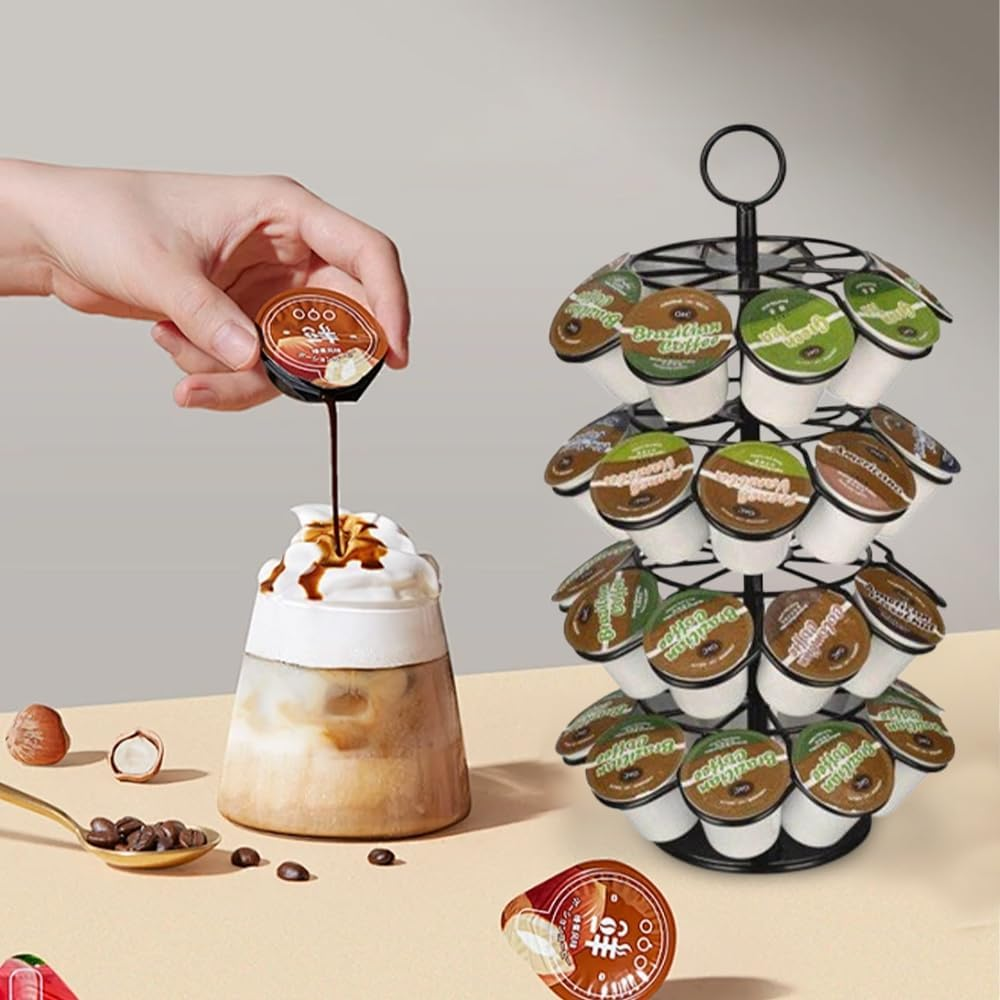 MOTRAIN Coffee Pod Holder Stand, Black Steel Rotating Cup Carousel for Home or Office, 4 Tiers, 36 Pods Storage Organizer, Spins 360-Degrees image number 2