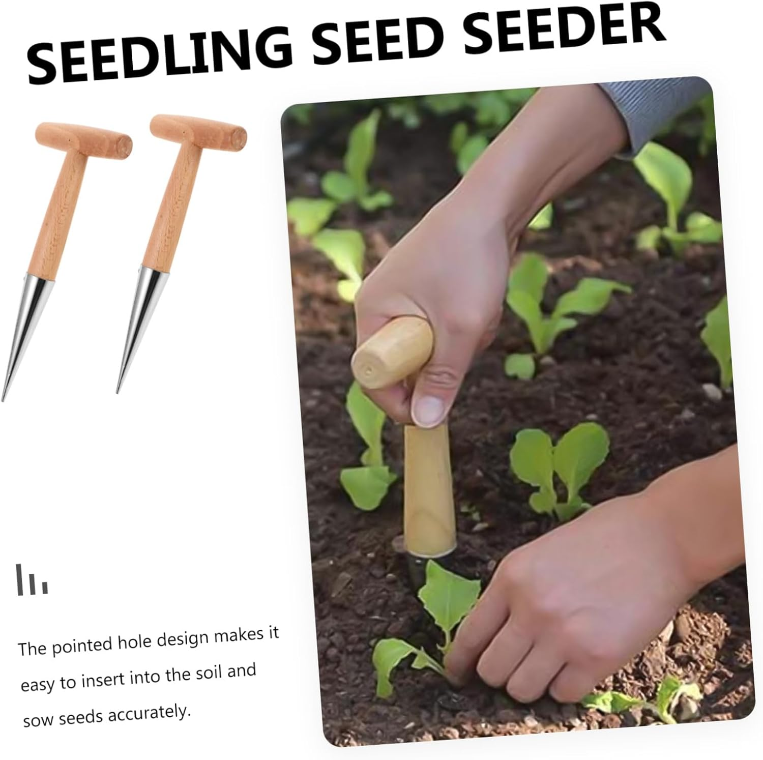 Operitacx 2Pcs Garden Planting Dibber with Handle for Precise Hole Punching Safe Polished Surface for Succulent and Vegetable Cultivation Easy Transplanting Tool for Gardeners image number 6