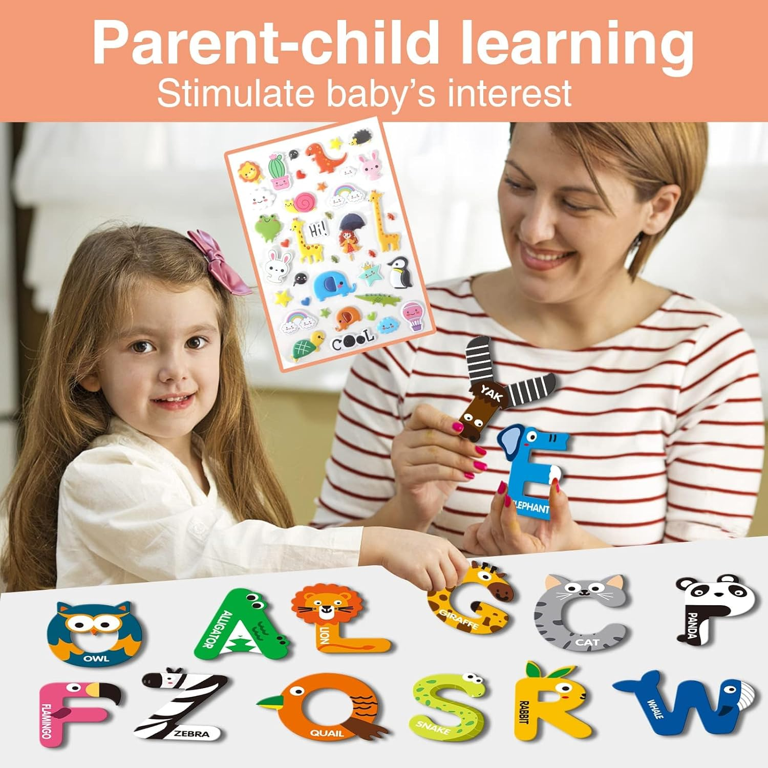 Large Size Magnetic Letters, Cute Animal Alphabet ABC Magnets for Fridge Colorful Uppercase Animals Toys Set Educational Spelling Learning Games for Kids, Toddlers 3 4 5 Years Old image number 5