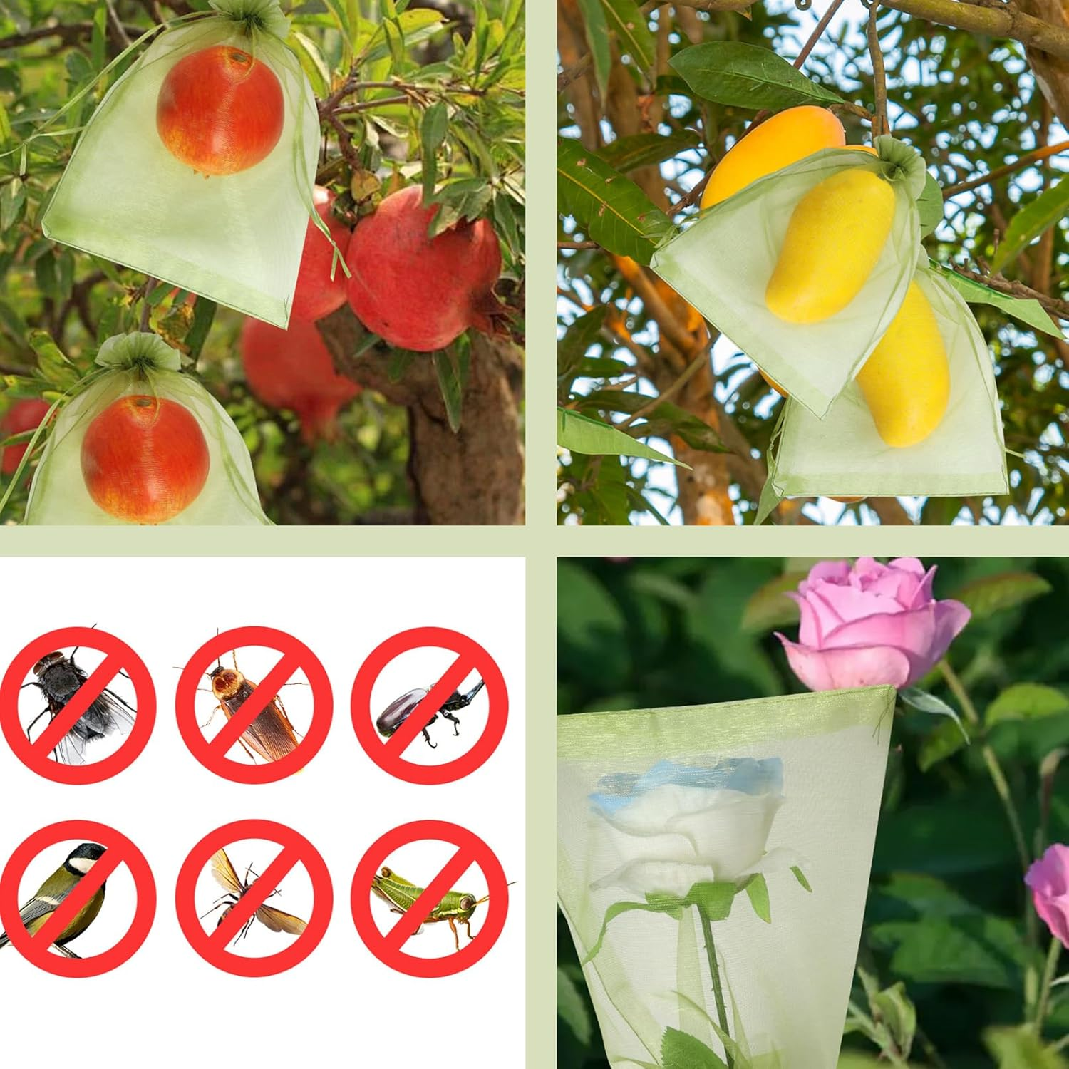 100 Pcs Fruit Protect Bags with Drawstring, Reusable Mesh Garden Netting Protection Bag for Gardening Vegetables Plant Fruit Flower Protection (17 * 23Cm) image number 3
