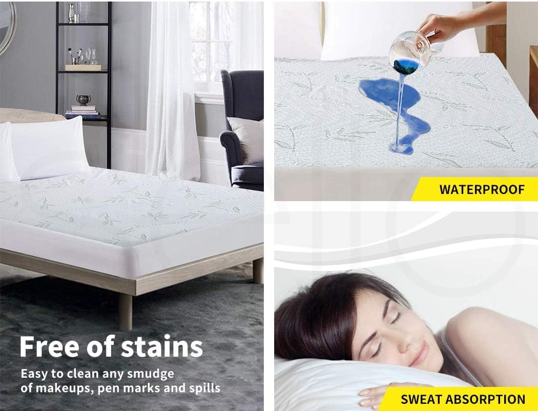 Dreamz Cooling Bamboo Mattress Protector, Pillowtop Fully Fitted Breathable Waterproof, Bedding Quilted Sheet Bed Cover, Mattress Cover Hypoallergenic, Machine Washable, 40Cm Fitted Skirt (Queen) image number 4