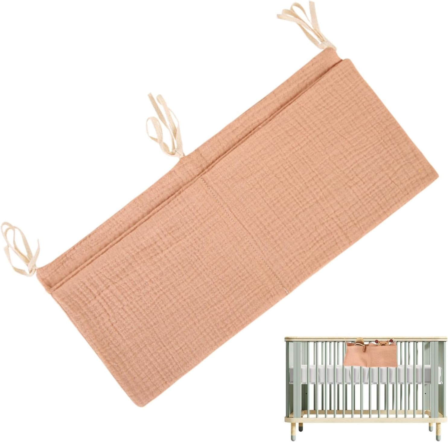 Crib Pocket Organizer, Stroller Diaper Organizer, Diaper Storage Bag, Multifunctional Design, Large and Spacious Pockets, 38X18X1Cm for Strollers, Cribs, and Travel image number 1