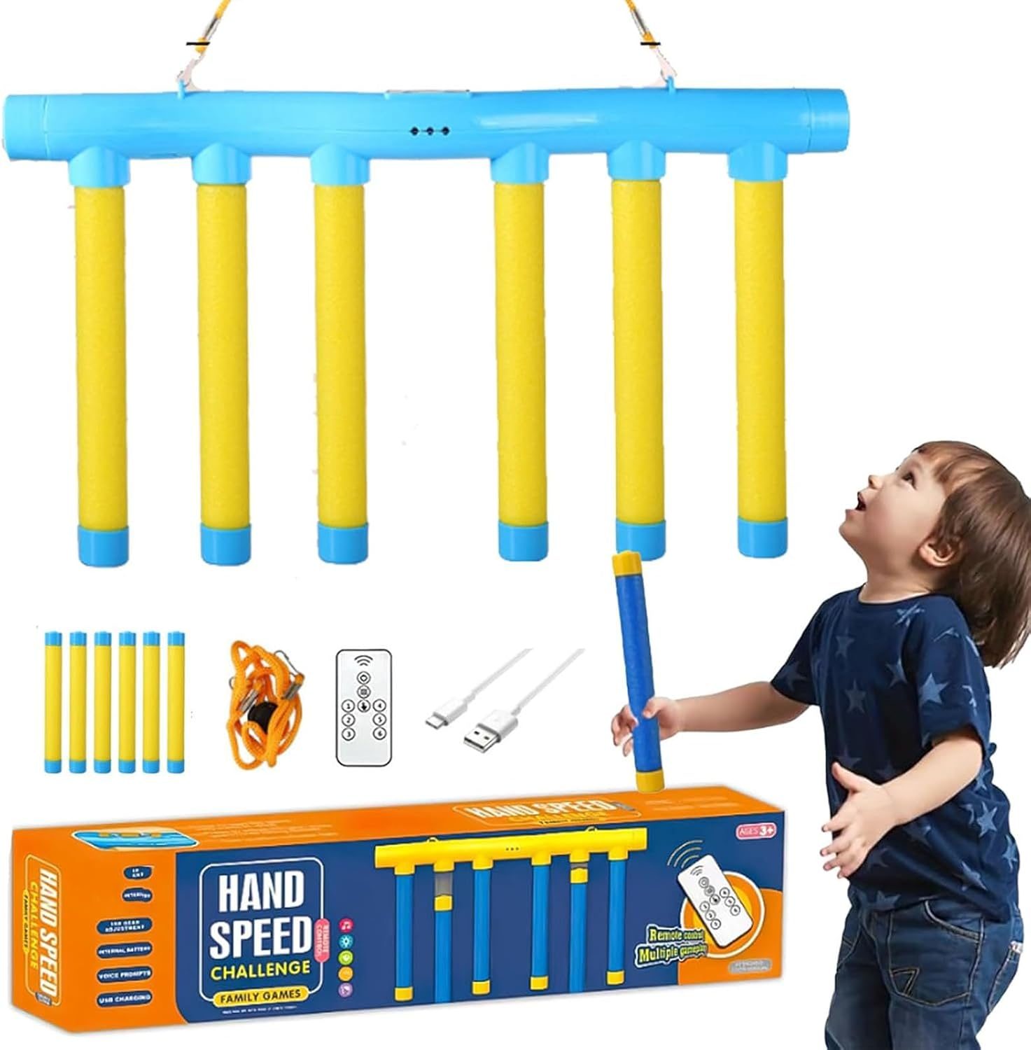 Catching Sticks Game, Reflex Challenge Game, Falling Sticks Reaction Training Game Toy Hand Eye Coordination for Kids Adults, 3 Adjustable Speed Catching Game