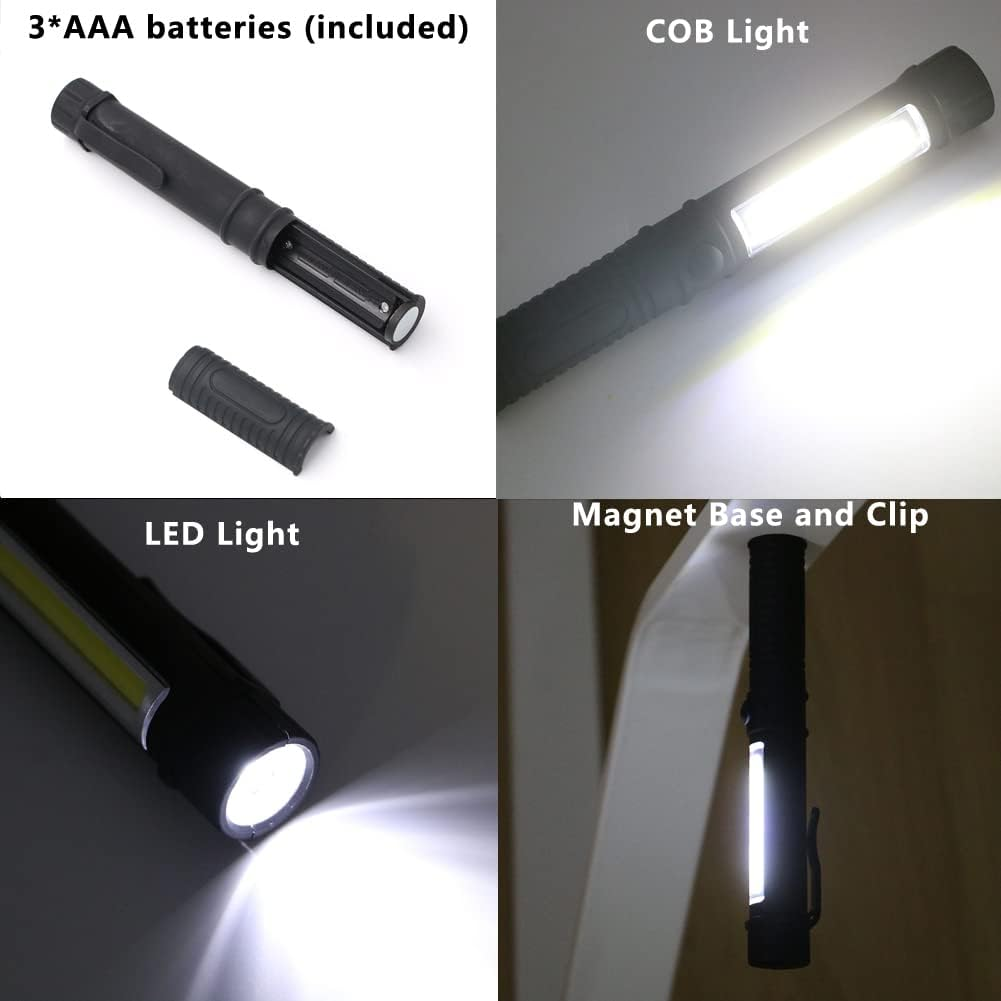 LED Portable Worklight Magnetic Flashlight,Unique Cool Gadget Tool for Men Dad Him Gift Idea,Pocket Battery COB Work Lamp Torch for Automotive,Grill,Camping,Emergency (2 Pack,Black,Batteries Included) - Black 2 image number 5