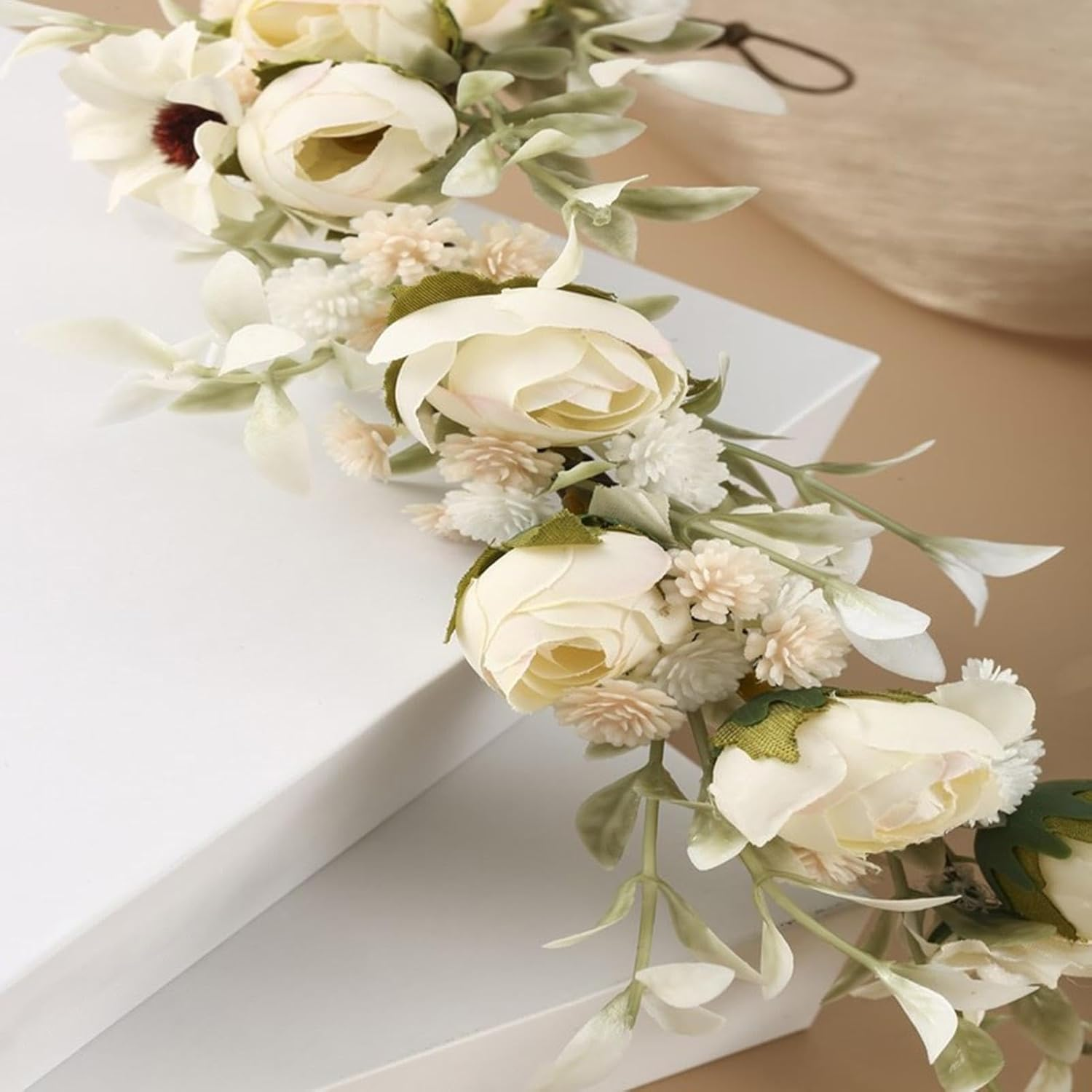 Floral Headband | Flower Wreath for Hair - Festive Parties Decoration, Adjustable Artificial Flower Crown Garland Photo Prop for Women Girls image number 1