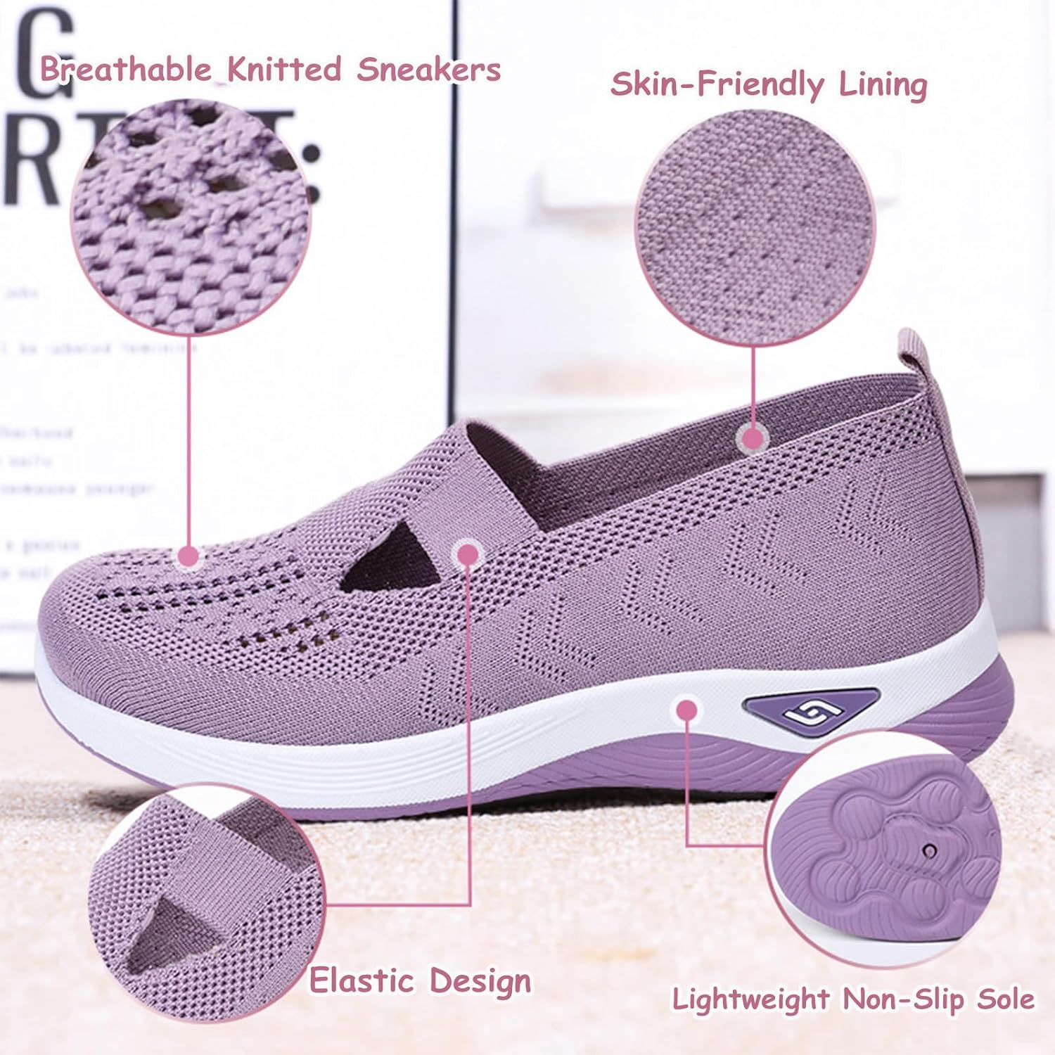 Women'S Comfortable Breathable Knitted Sneakers,Knitted Sneakers for Women,Woven Cut-Out Orthopedic Sneakers Shoes,Lightweight Slip-On Walking Shoes Sknitted Breathable Sneakers image number 5