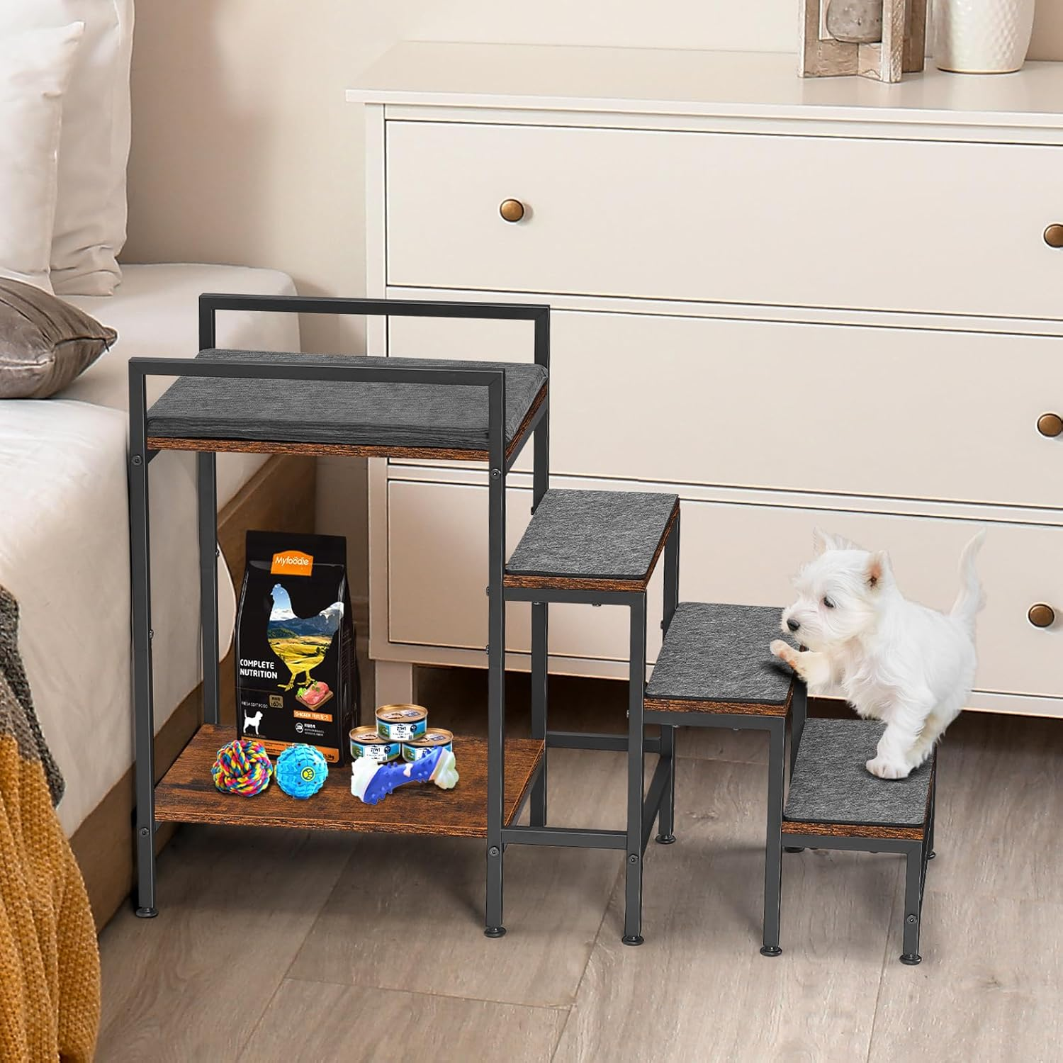 CADUKE Dog Steps 63Cm High for Bed & High Sofa, Pet Dog Steps with Ajustable Feet, Non-Slip Dog Stairs for Small Medium Dogs and Cats, Easy Assembly image number 3